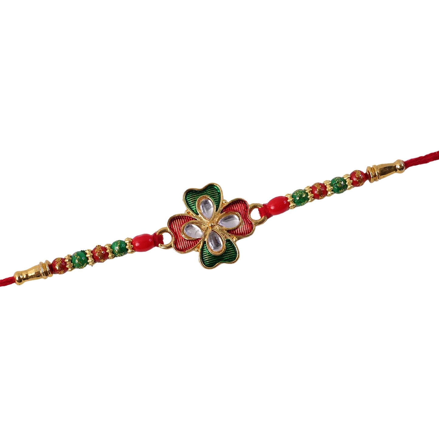 Floral centerpiece with stone detailing on stylish rakhi