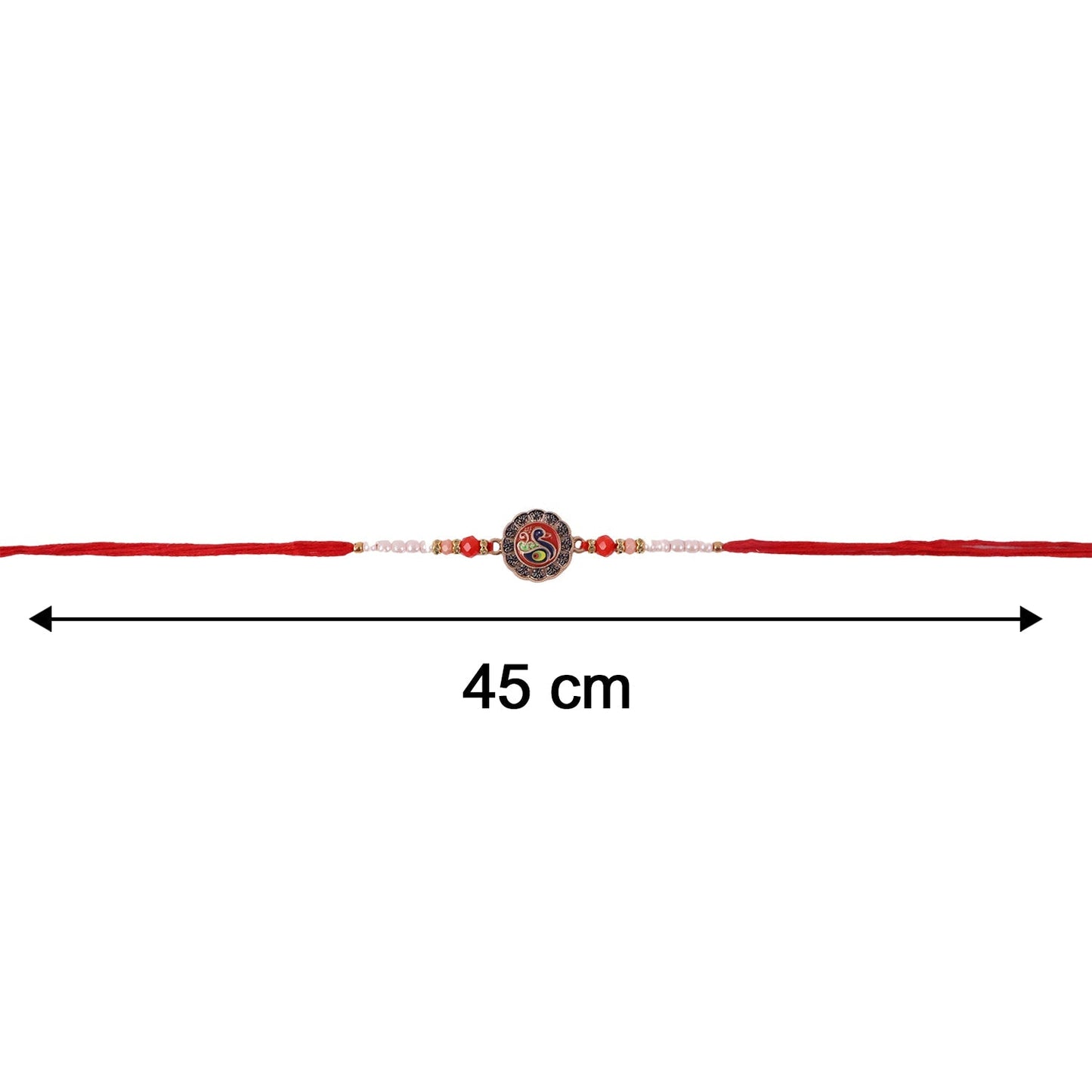 Size reference image of Classic Peacock Rakhi for scale comparison