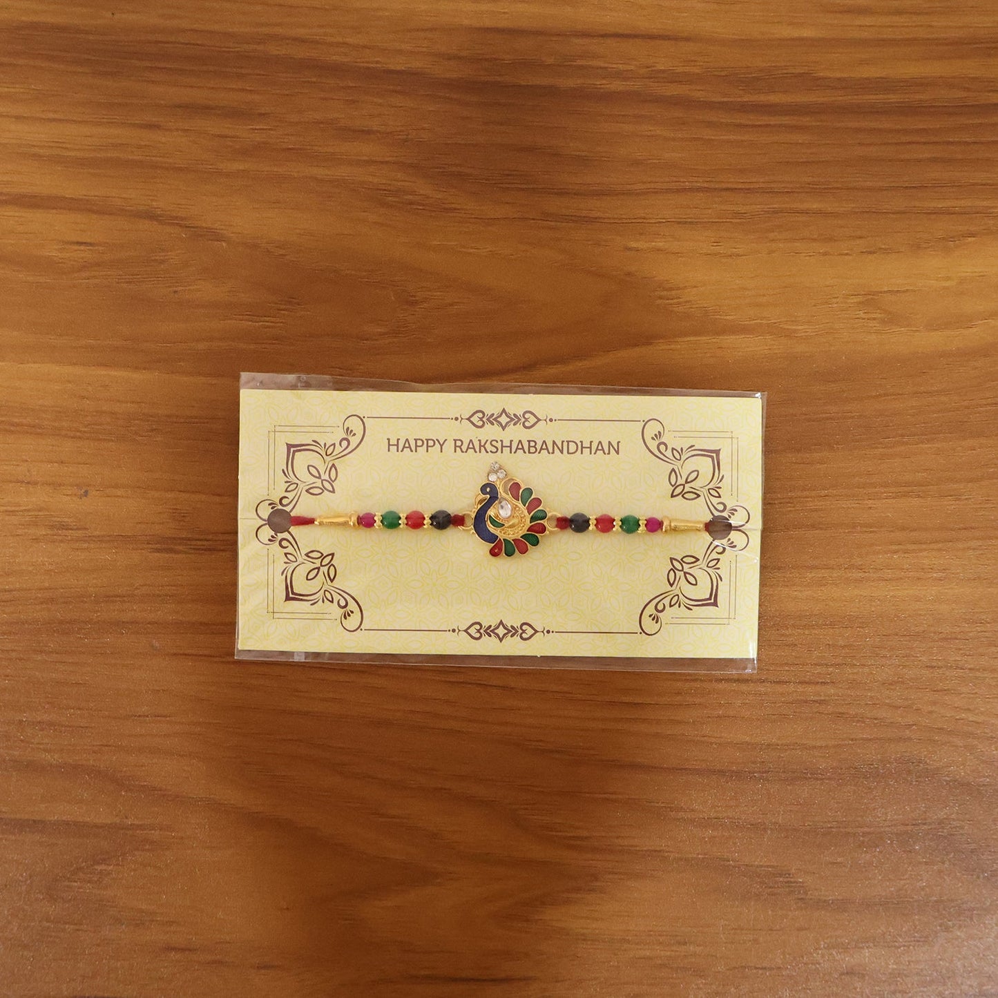 Peacock designer rakhi worn during celebration