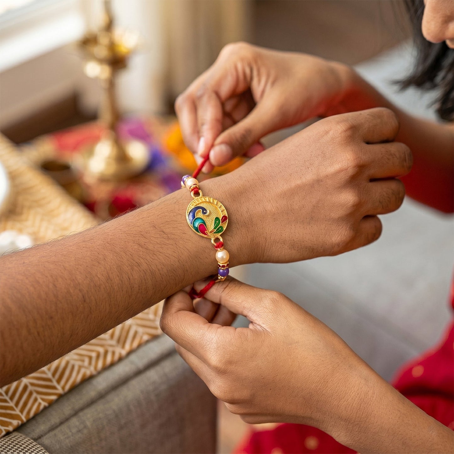 Traditional peacock design rakhi for brother on Rakshabandhan