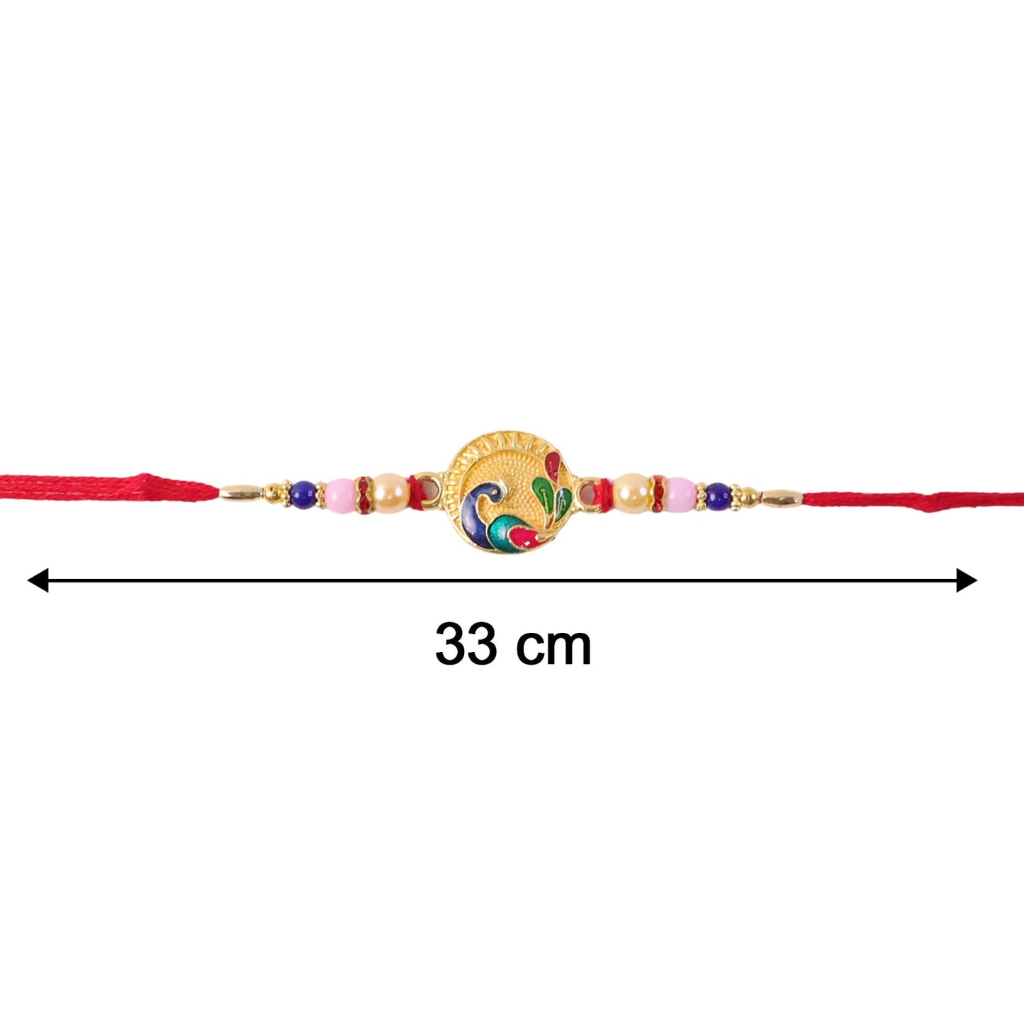 Rakhi size display showing peacock motif design