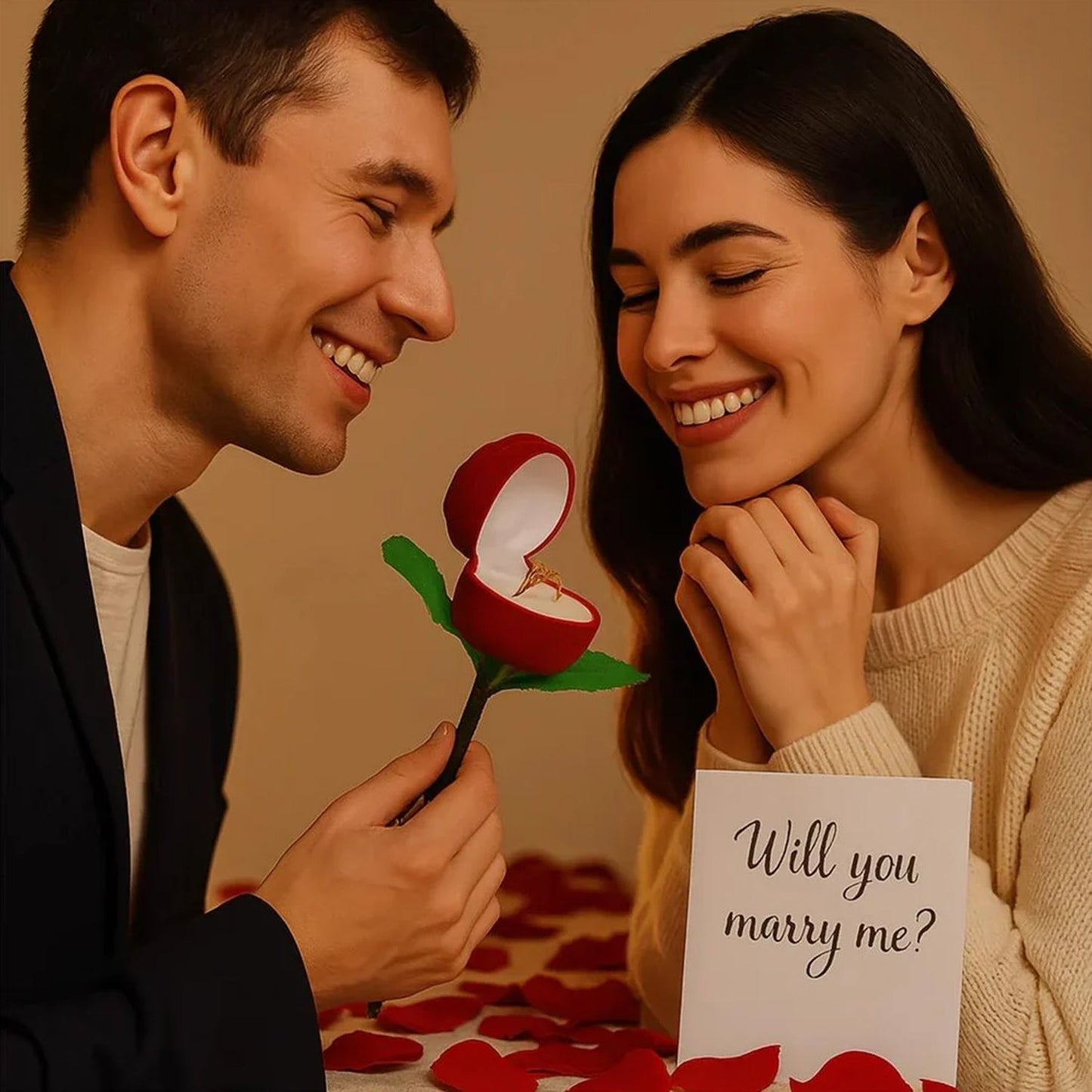 Romantic Artificial Rose Ring Box Stick â€“ 2 Piece Flower Shaped