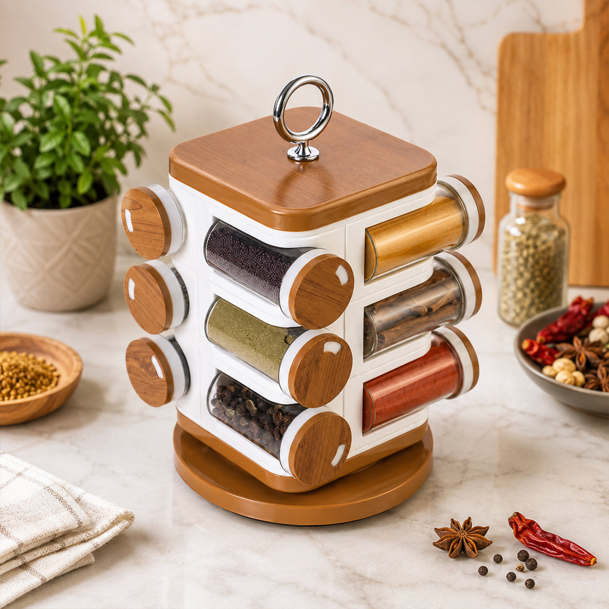 12-Jar Revolving Spice Rack Masala Box