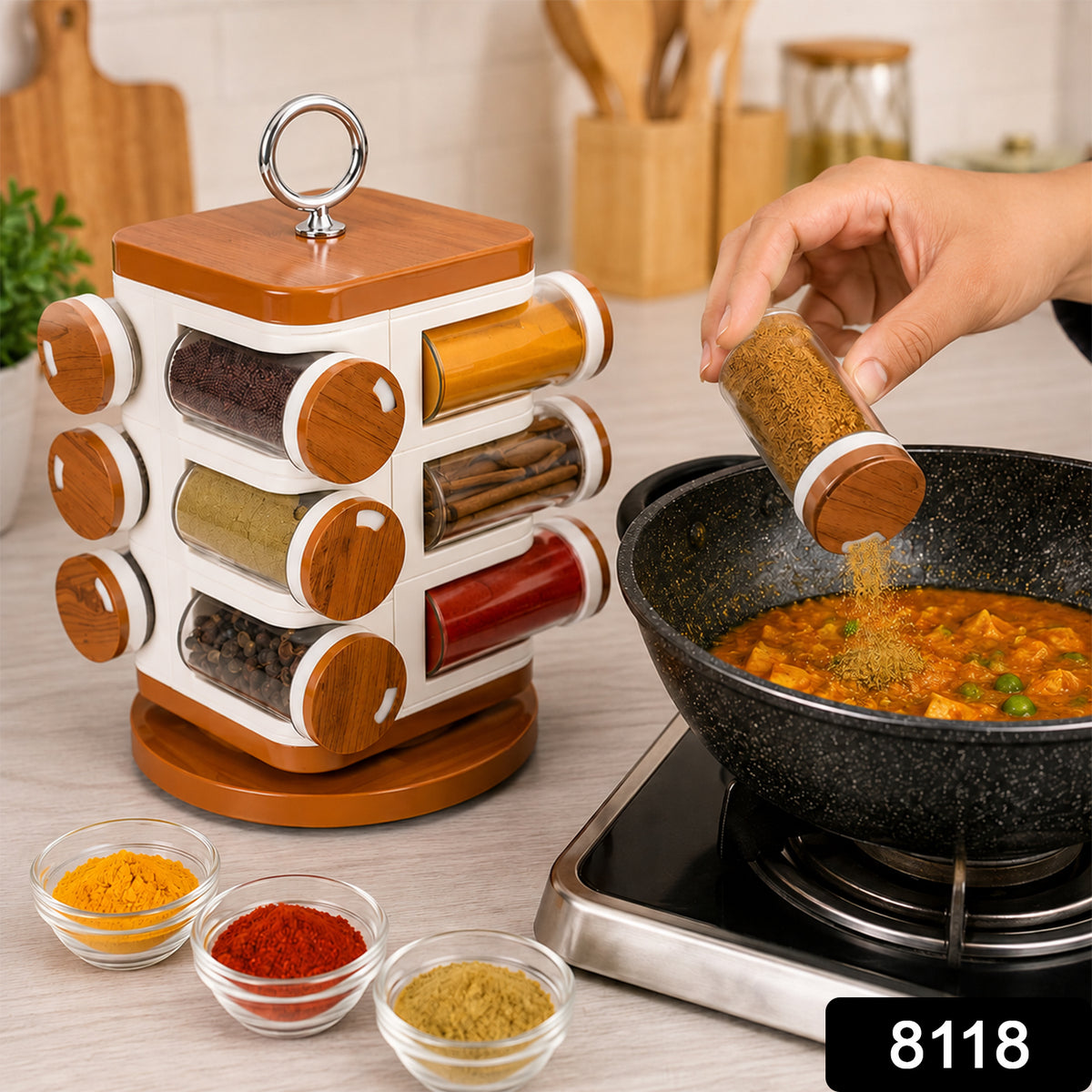 12-Jar Revolving Spice Rack Masala Box