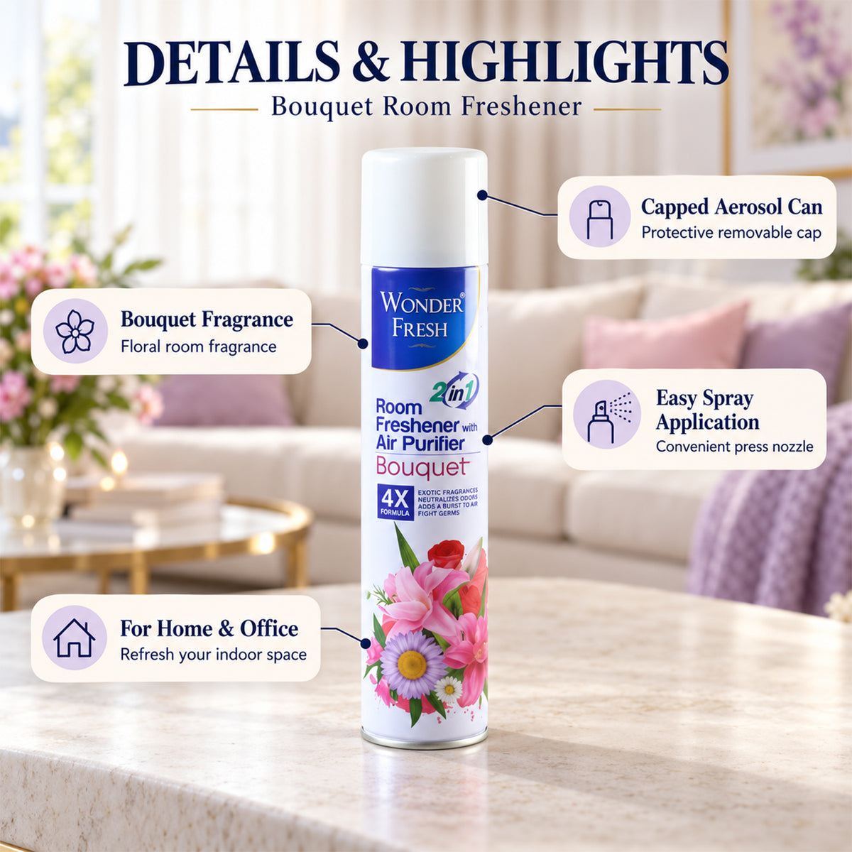 2 In1 Room Freshener Spray for Home and Office (1 Pc, 120 ML, Mix Fragrance)