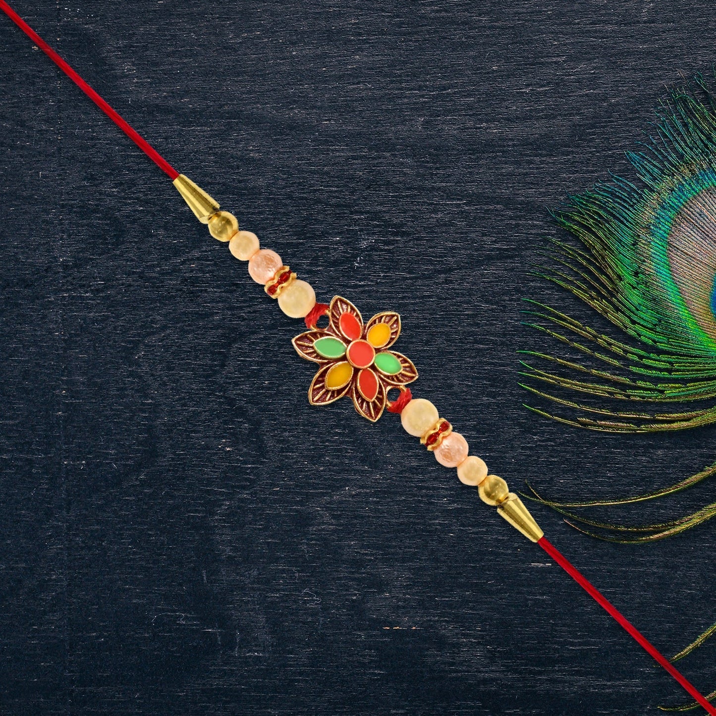 Sibling tying elegant Floral Bead Rakhi symbolizing love and protection this Rakshabandhan