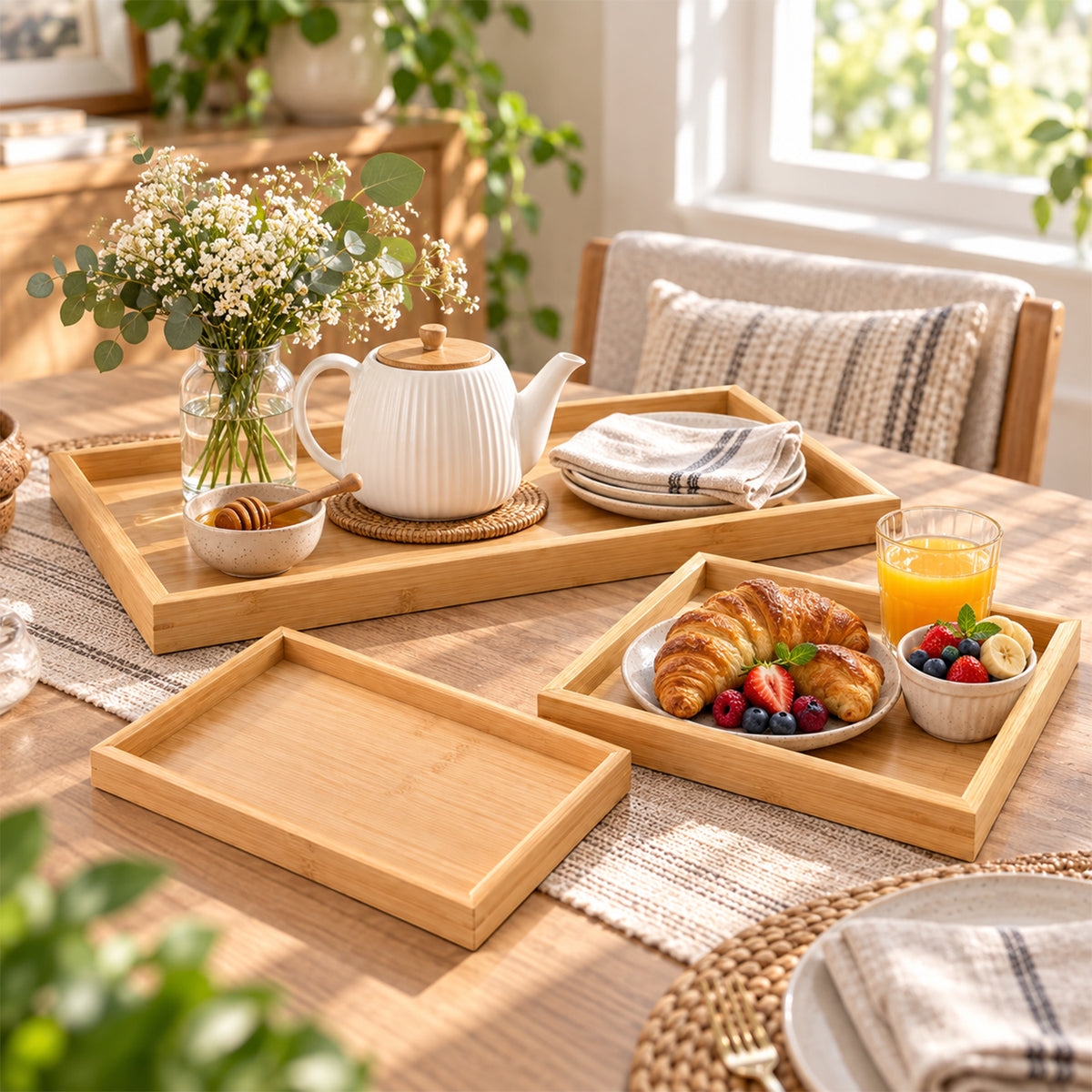 Wooden Finish Multipurpose Serving Tray Set (3 Pc)