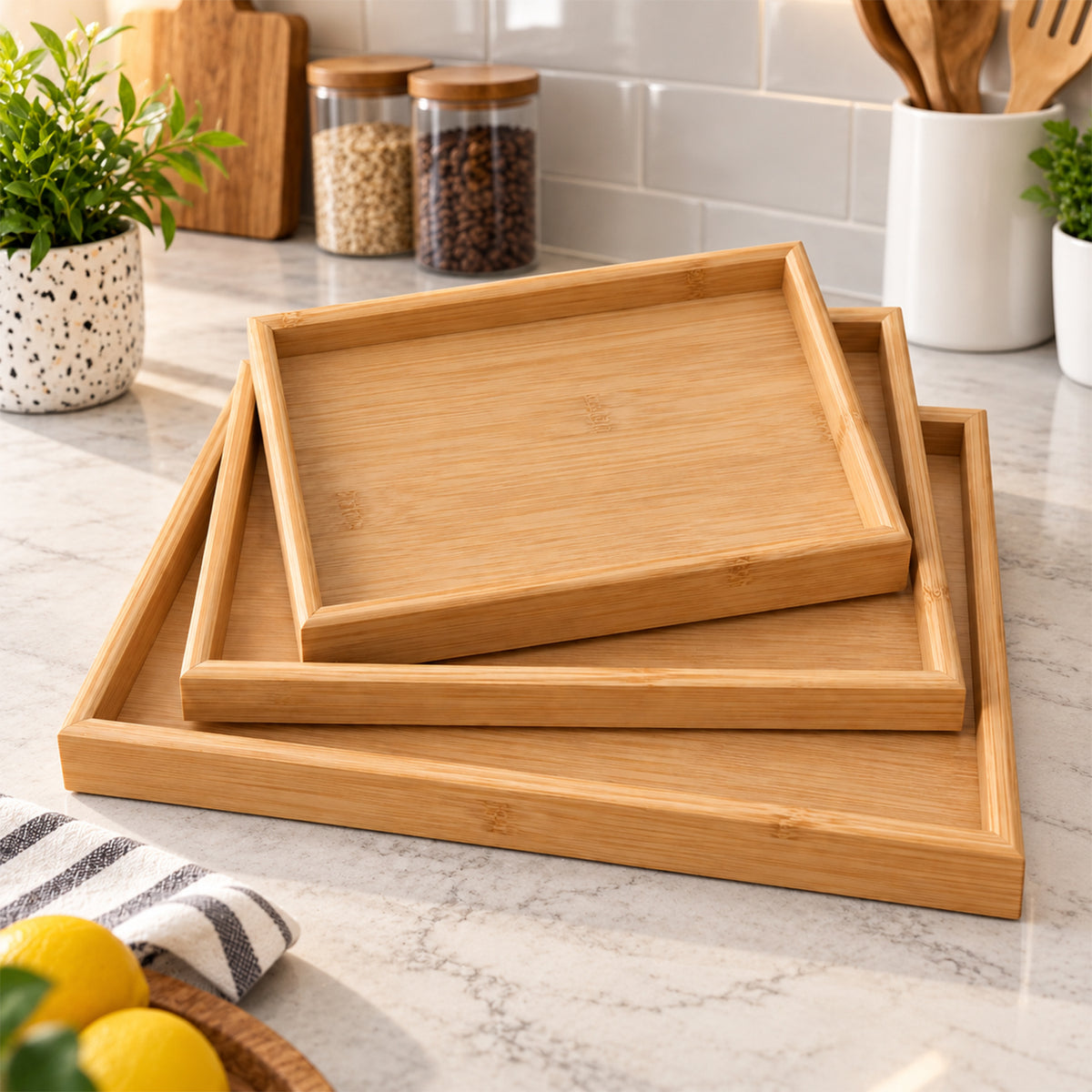 Wooden Finish Multipurpose Serving Tray Set (3 Pc)
