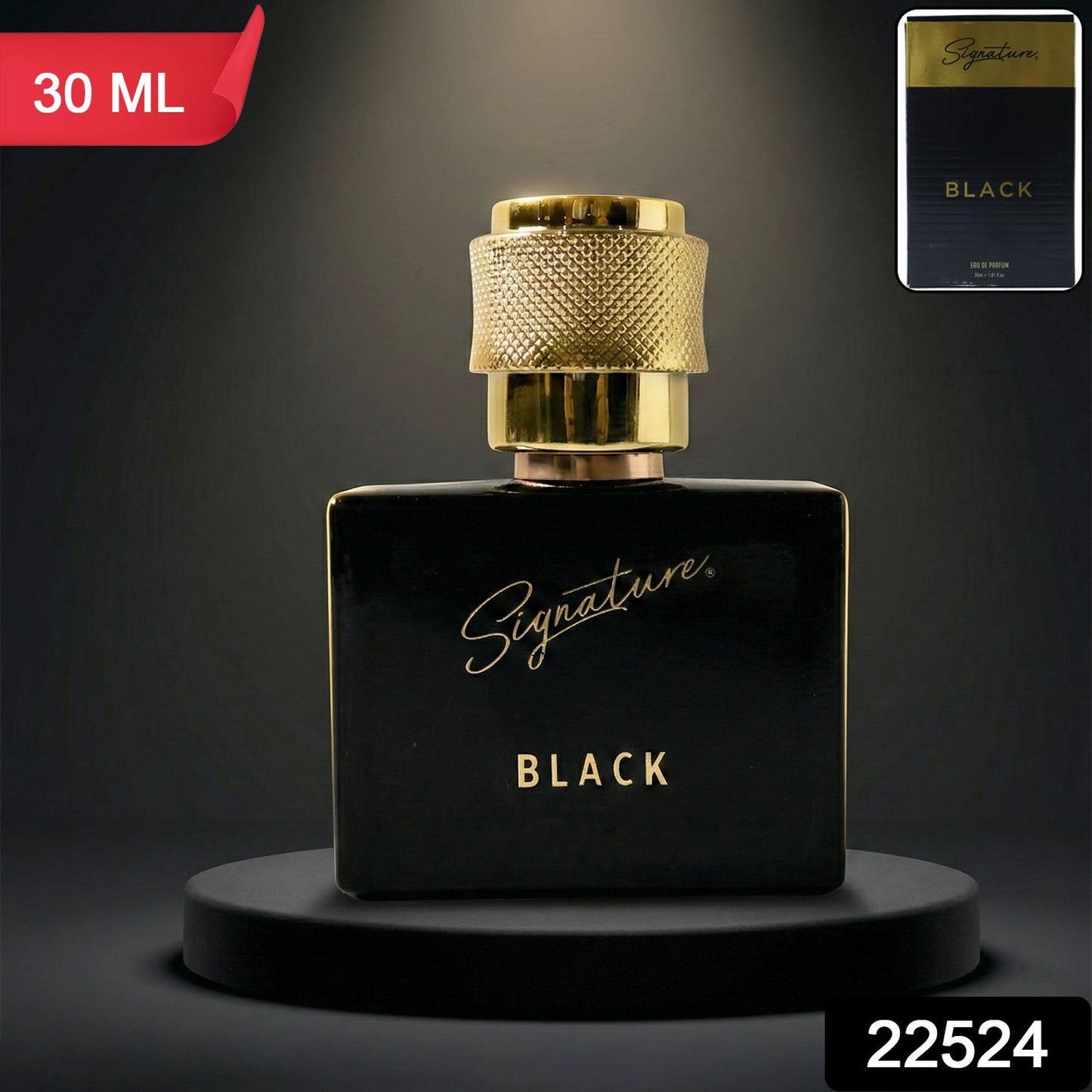 Signature black perfume bottle packaging design