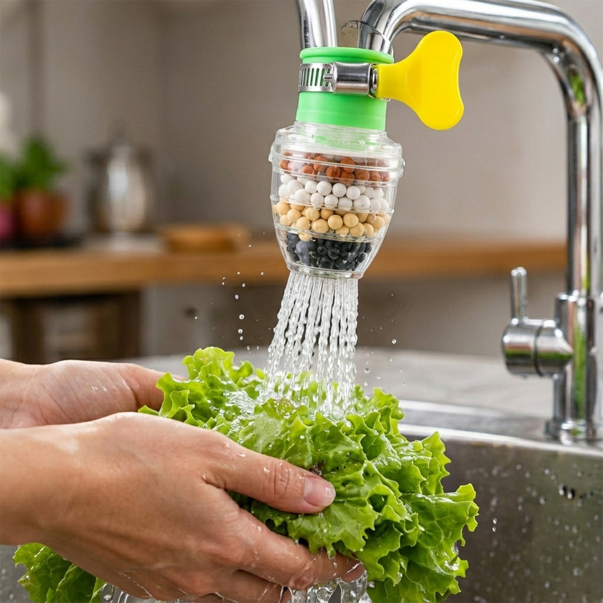 Six Layer Carbon Faucet Water Filter with Adjustable Clamp for Sink (1 Pc)