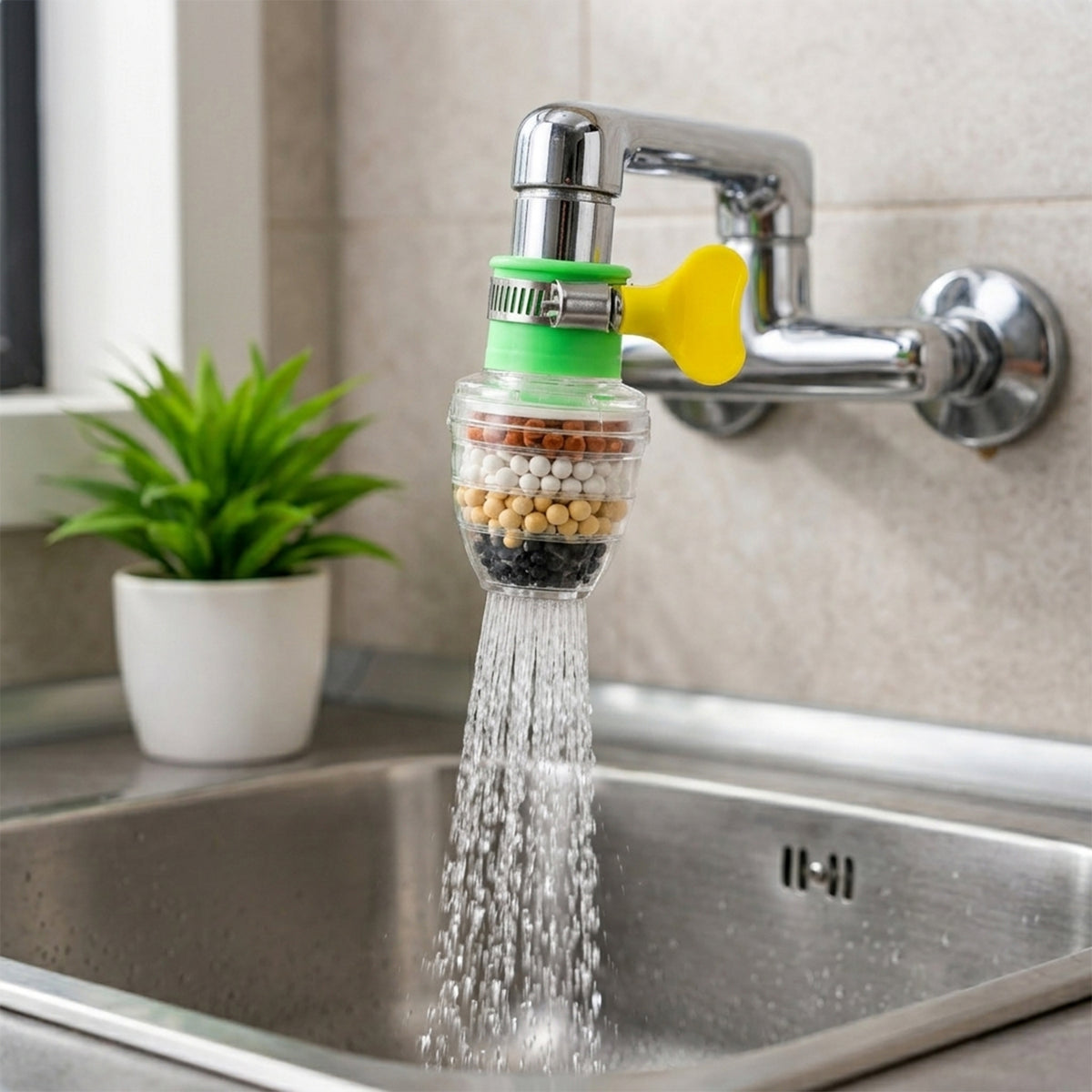Six Layer Carbon Faucet Water Filter with Adjustable Clamp for Sink (1 Pc)
