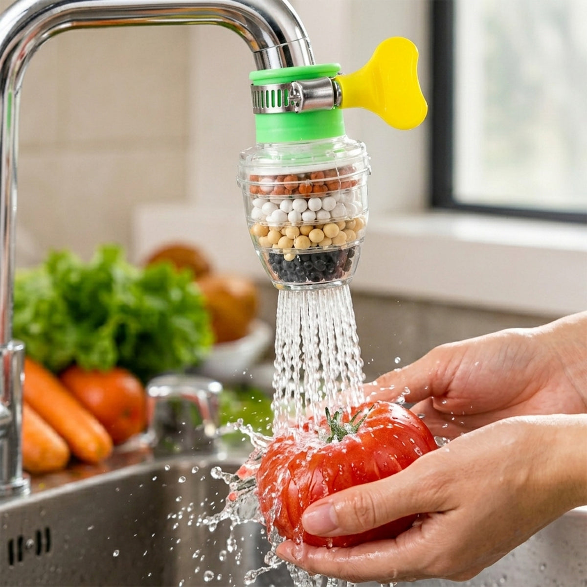 Six Layer Carbon Faucet Water Filter with Adjustable Clamp for Sink (1 Pc)