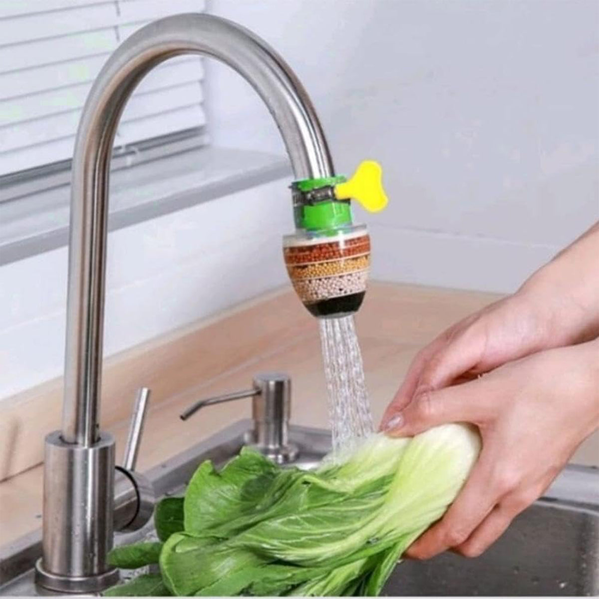 Six Layer Carbon Faucet Water Filter with Adjustable Clamp for Sink (1 Pc)