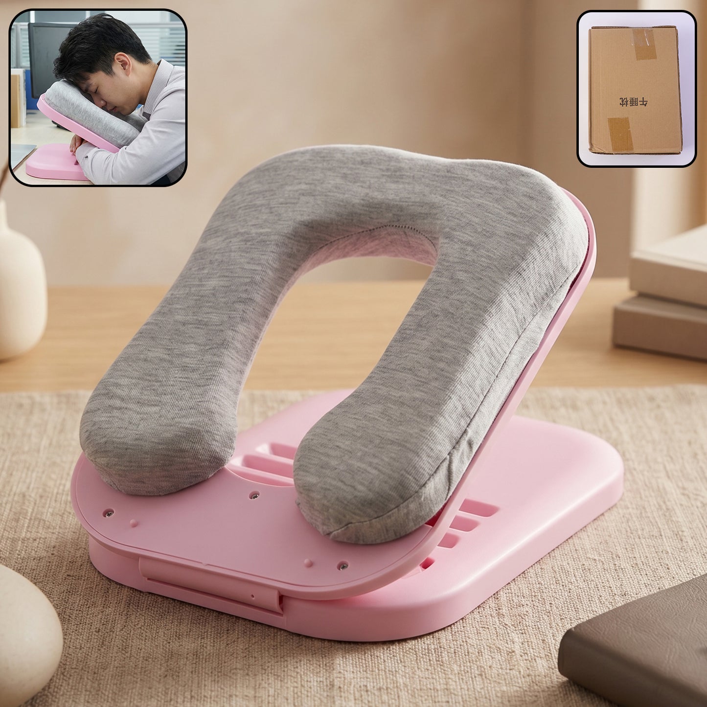 Foldable Soft Nap Doughnut Pillow Portable Neck Support Cushion Travel Rest Cushion Desk Sleeping Pillow Compact Carry Case Design 1 Pc