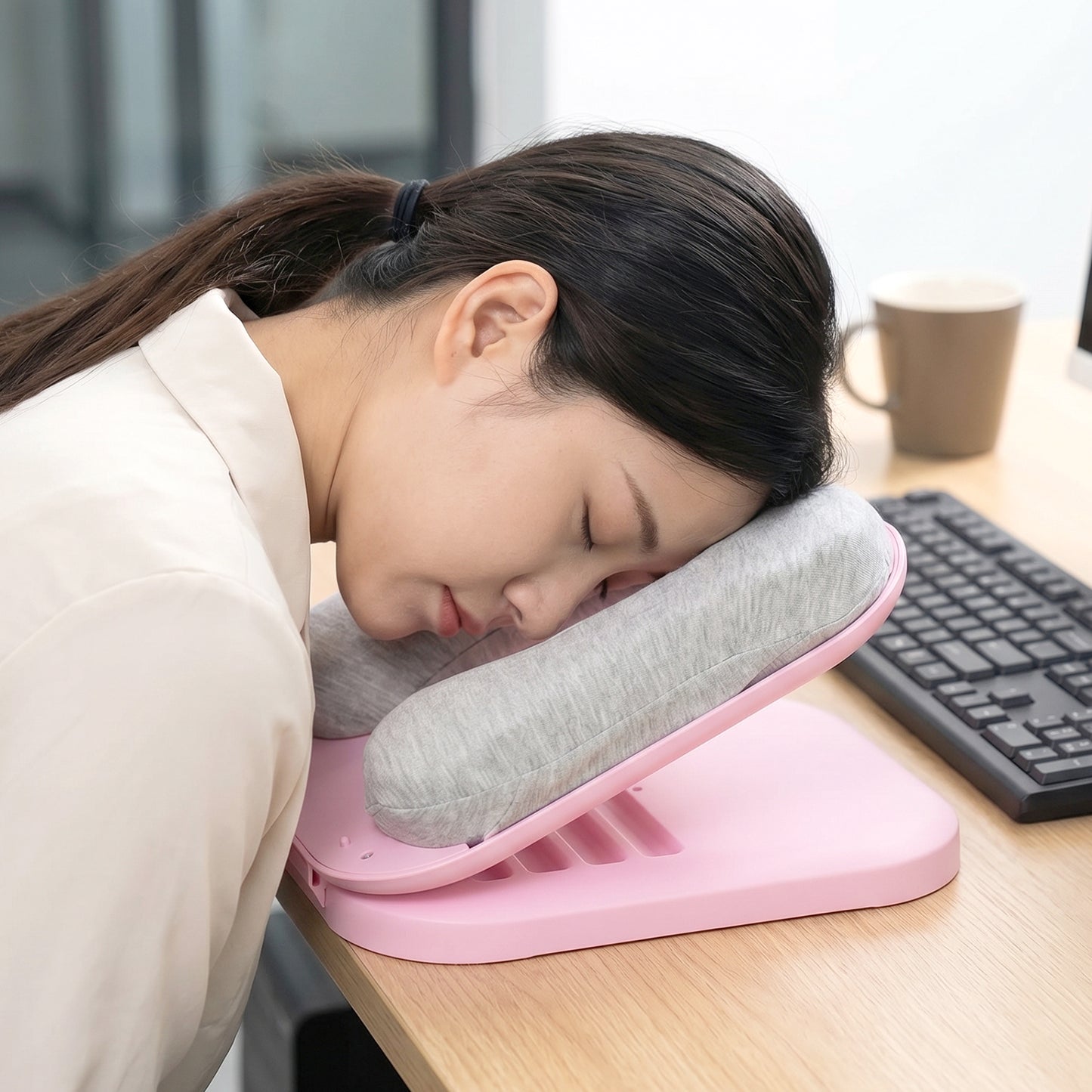 Foldable Soft Nap Doughnut Pillow Portable Neck Support Cushion Travel Rest Cushion Desk Sleeping Pillow Compact Carry Case Design 1 Pc