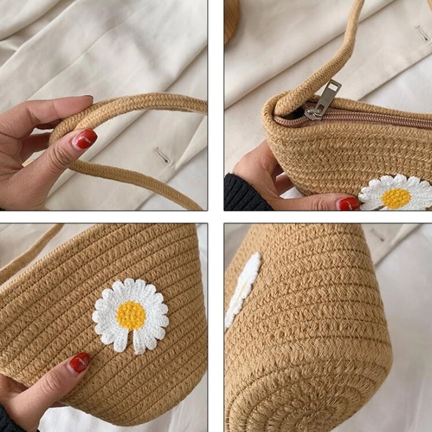 Stylish Jute Crossbody Sling Bag (1 Pc, 17x23 Cm)