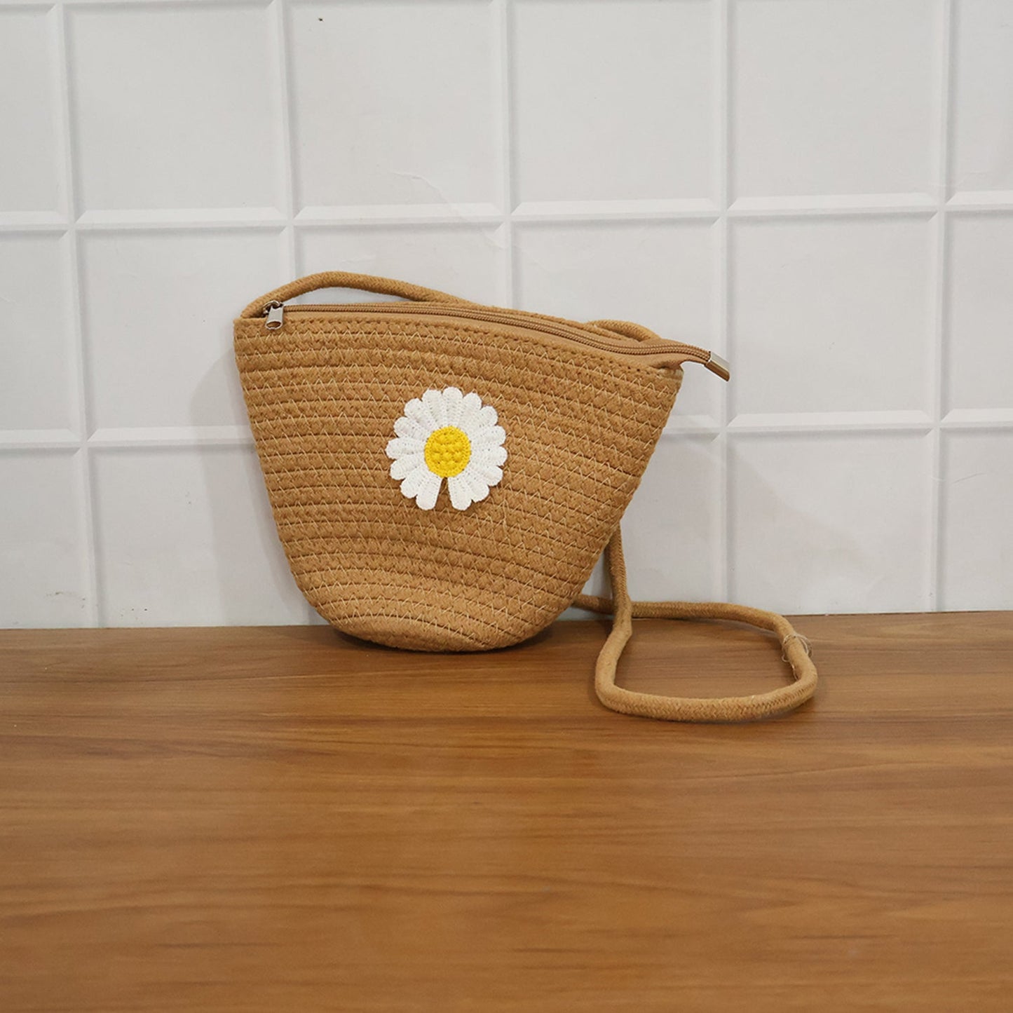 Stylish Jute Crossbody Sling Bag (1 Pc, 17x23 Cm)