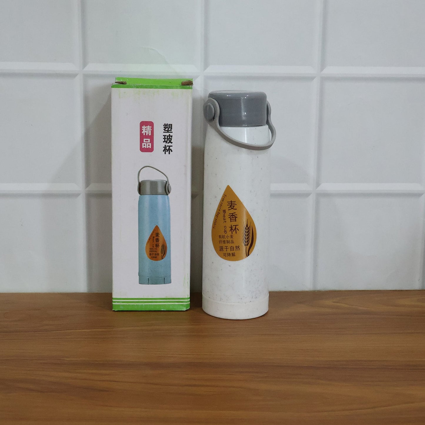 Premium Glass Water Bottle with Mobile Phone Holder (1 Pc, 380 ML)