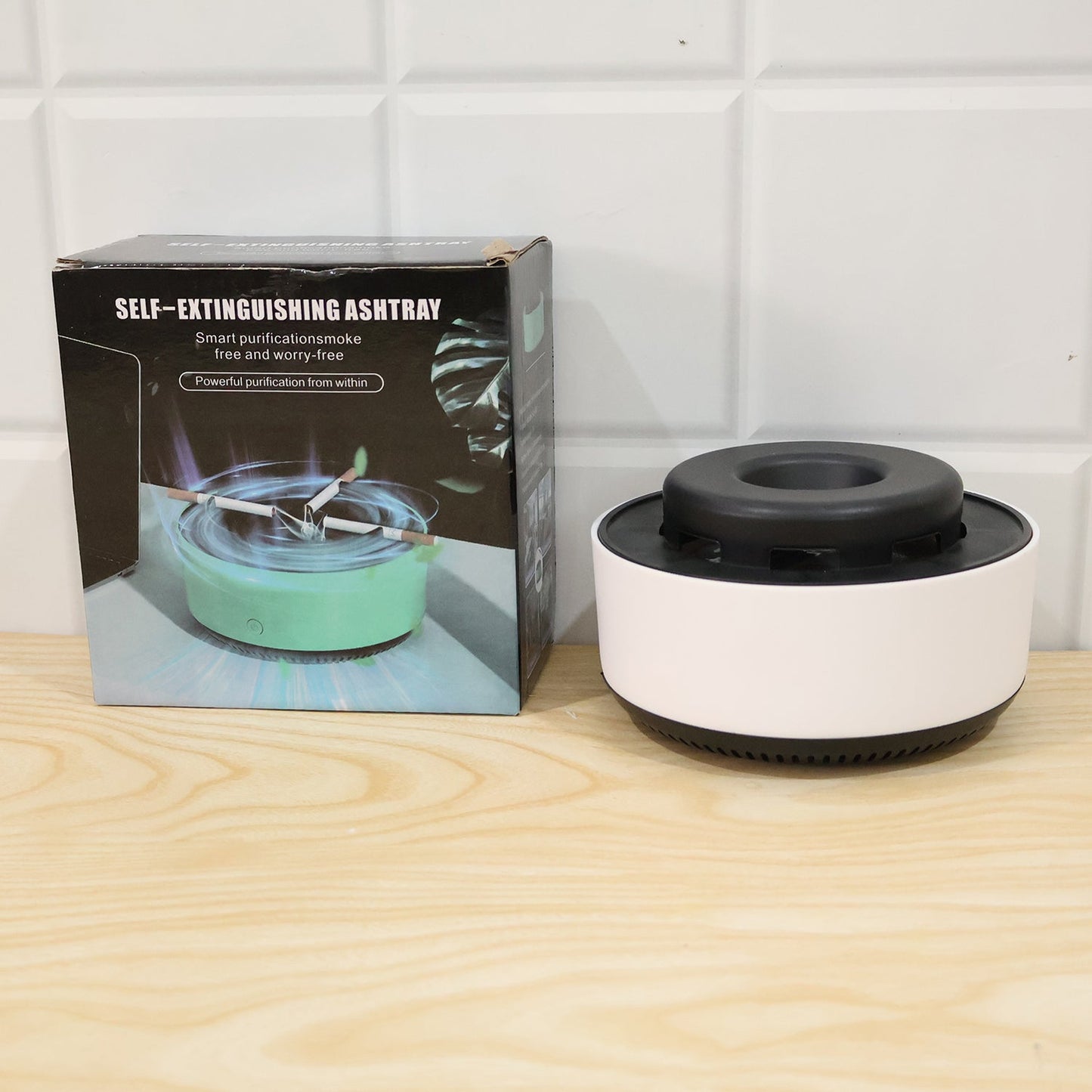 Smokeless Ashtray with Air Purifier and Push Down Lid for Home Office (1 Pc)