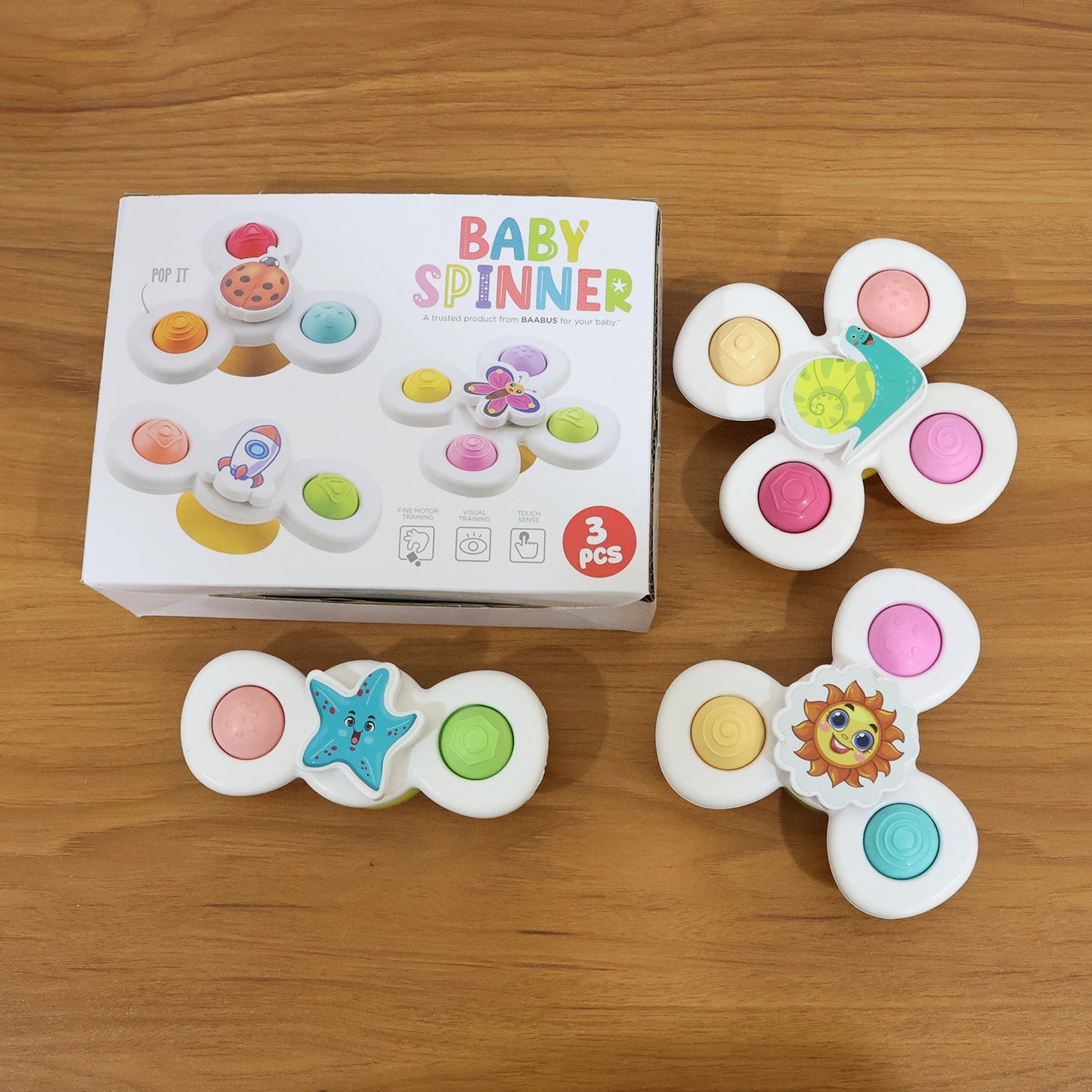 White Baby Spinner Toy Set â€“ Sensory Suction Spin Toys (3 Pc Set)