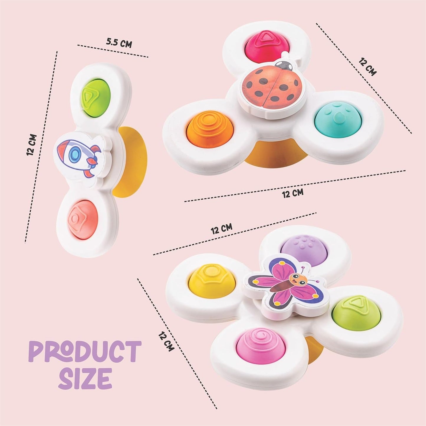 White Baby Spinner Toy Set â€“ Sensory Suction Spin Toys (3 Pc Set)