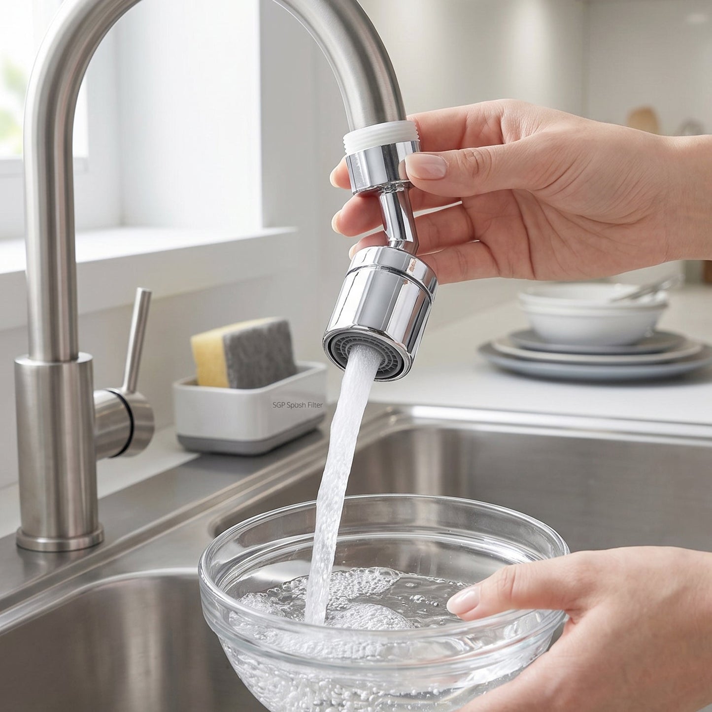 Water-saving and splash-proof faucet nozzle with 1080 degree swivel for sink cleaning