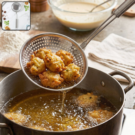 Stainless Steel Frying Strainer Skimmer Spoon with Long Handle (1 Pc)