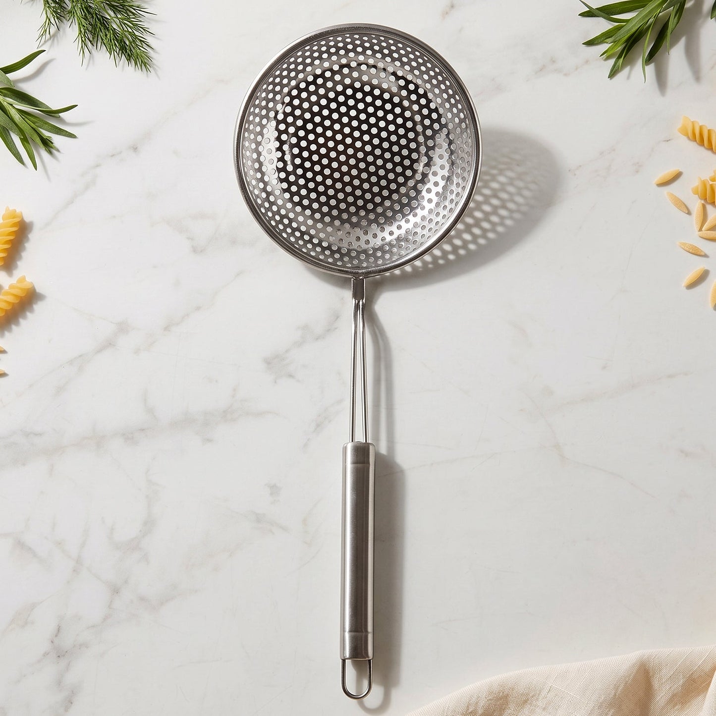 Stainless Steel Frying Strainer Skimmer Spoon with Long Handle (1 Pc)