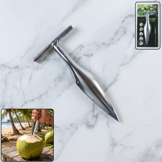 Stainless Steel Coconut Breaker Tool with Comfortable T-Handle (1 Pc)