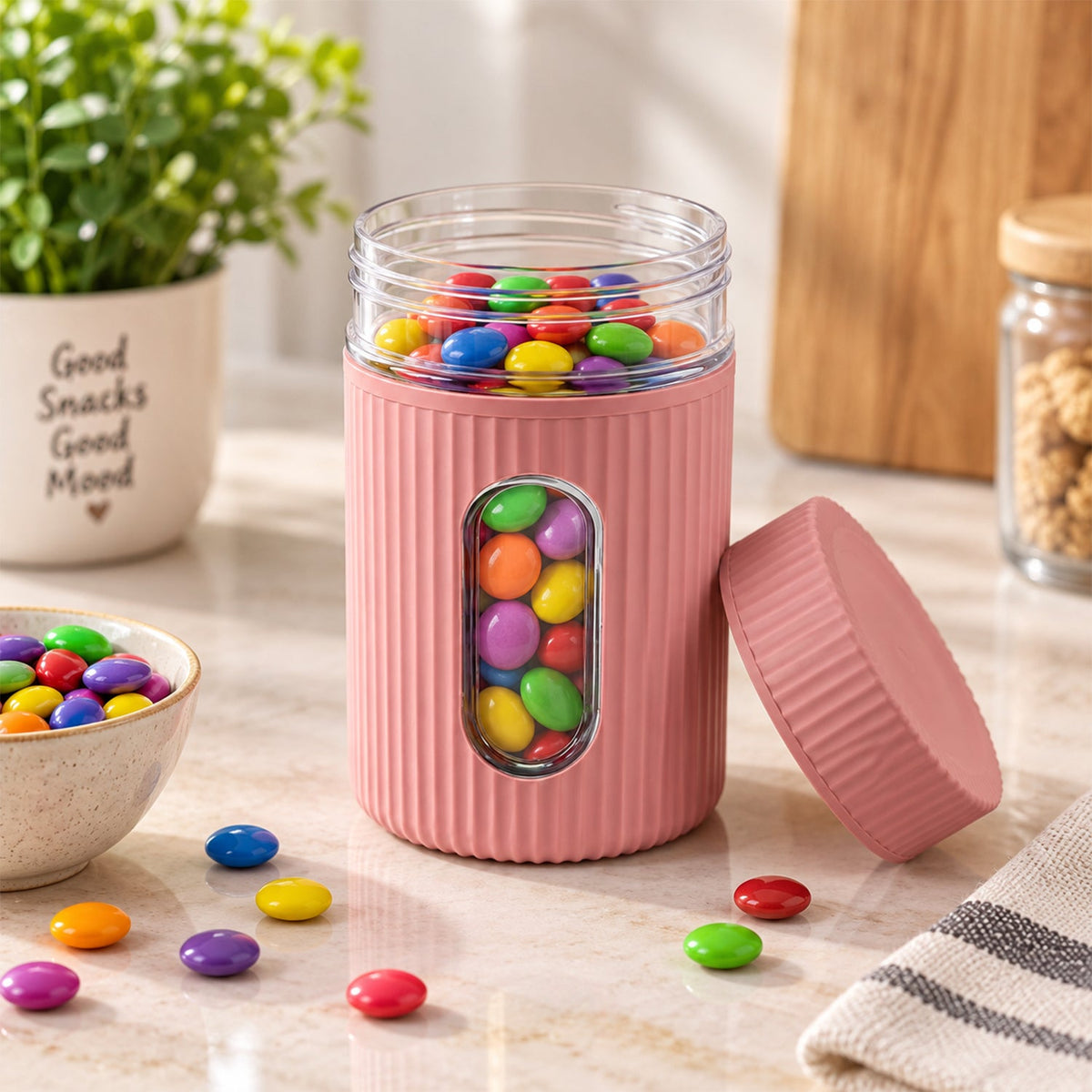 750 ML Plastic Storage Container with Window Design and Screw Lid