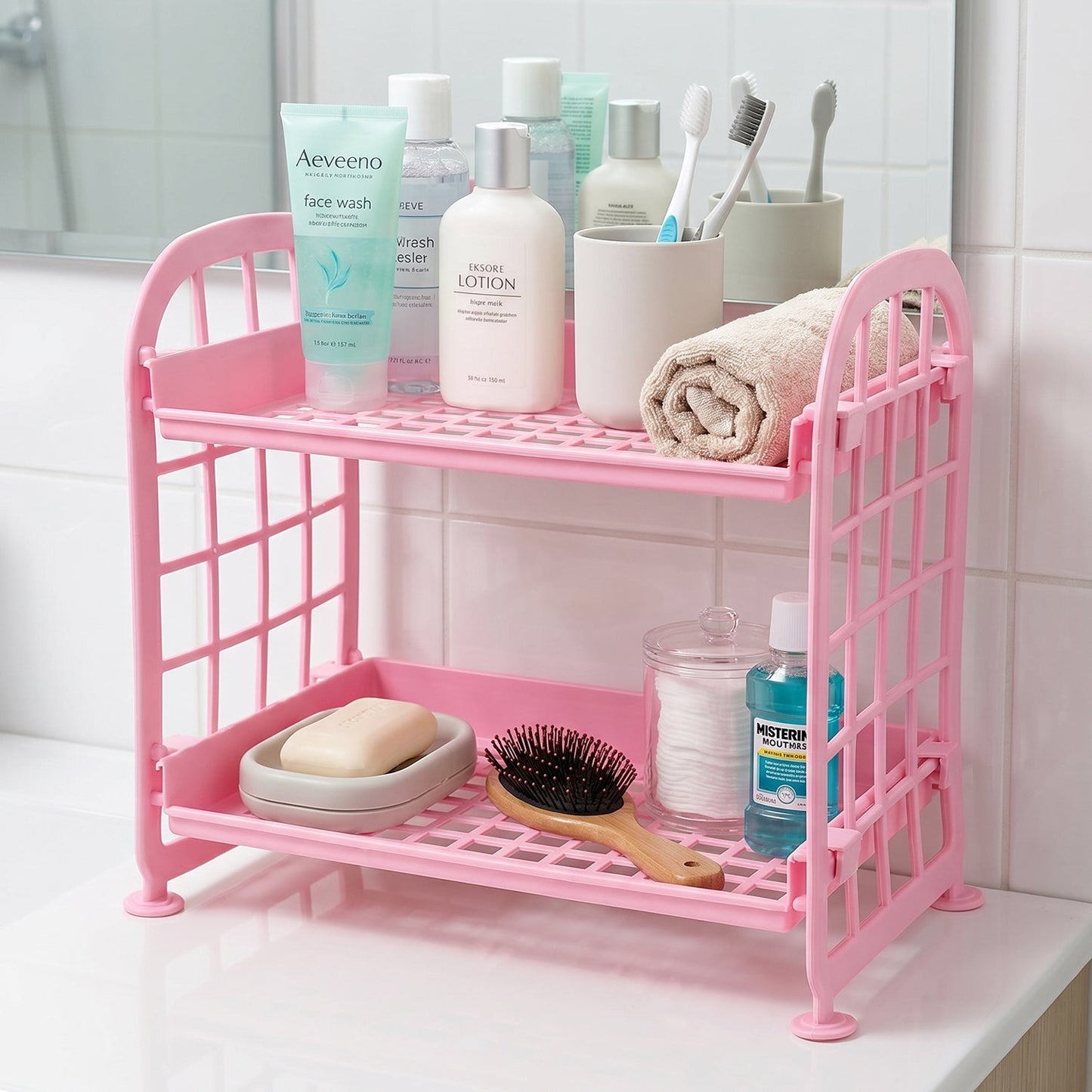 Two tier storage organizer shelf