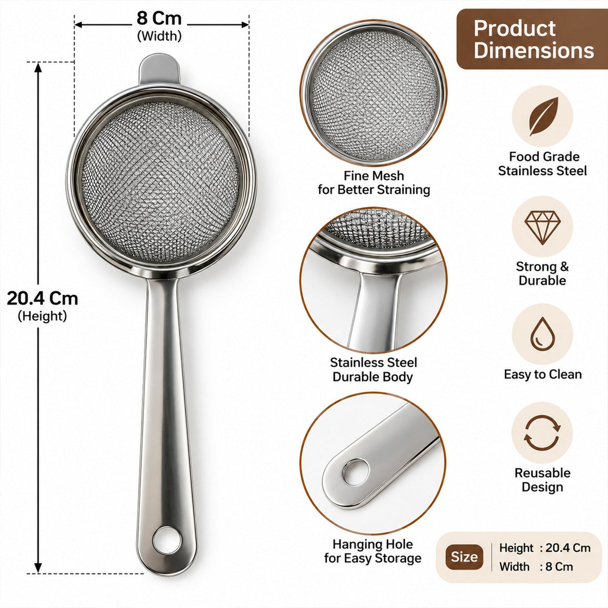 Tea strainer size guide