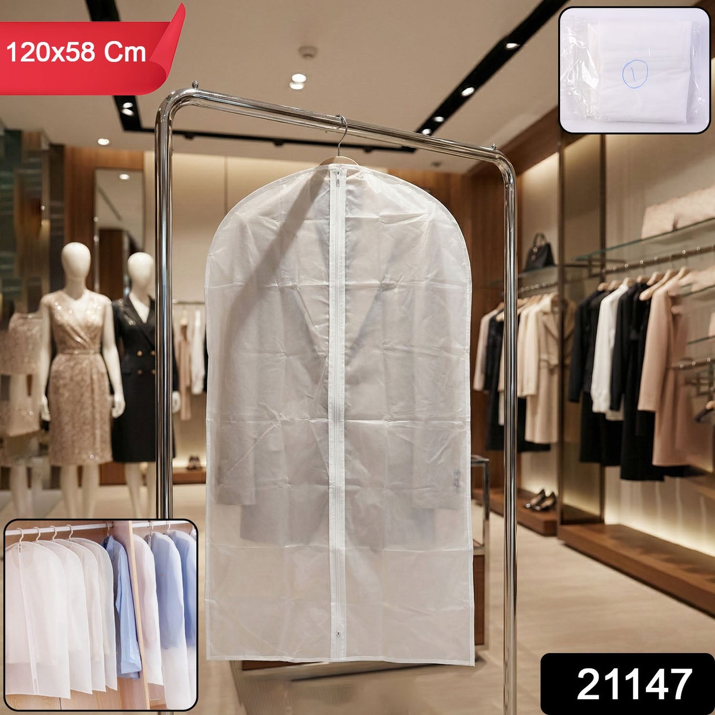 Transparent Garment Cover Bag (120 ? 58 cm, 1 Pc)