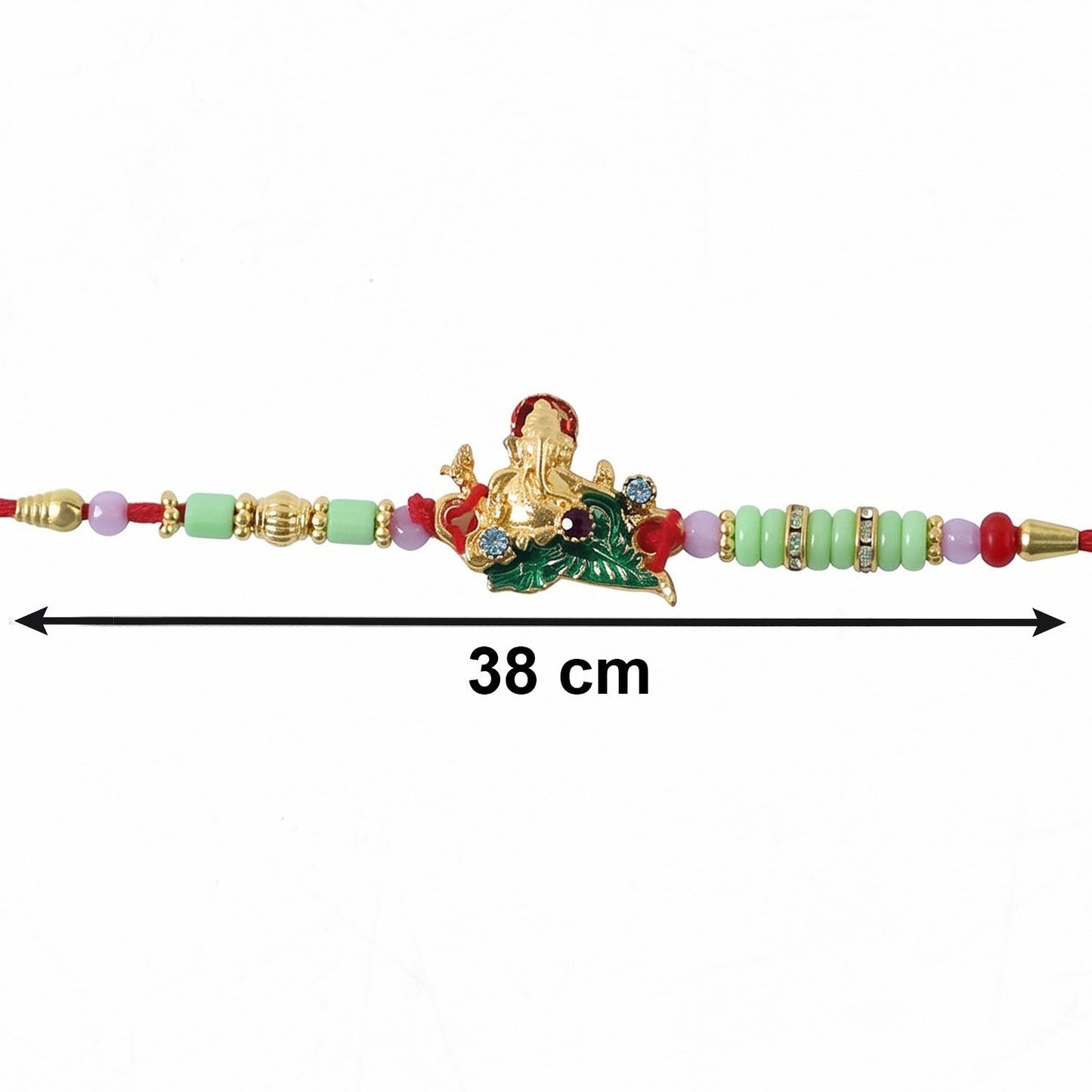 Close-up of beads and design details on Lord Ganesha Rakhi