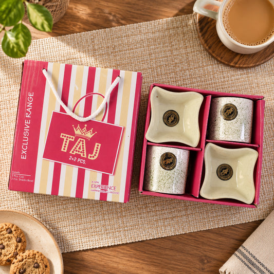 Ceramic Tea / cups / Mug Set Including Snacks / Serving Bowl Milk Cup, Coffee Cup, Tea Cup, Breakfast Cup, Drinking Mug or Outdoor for Household, Gift for Birthday, Wedding Party (4 Pcs set)