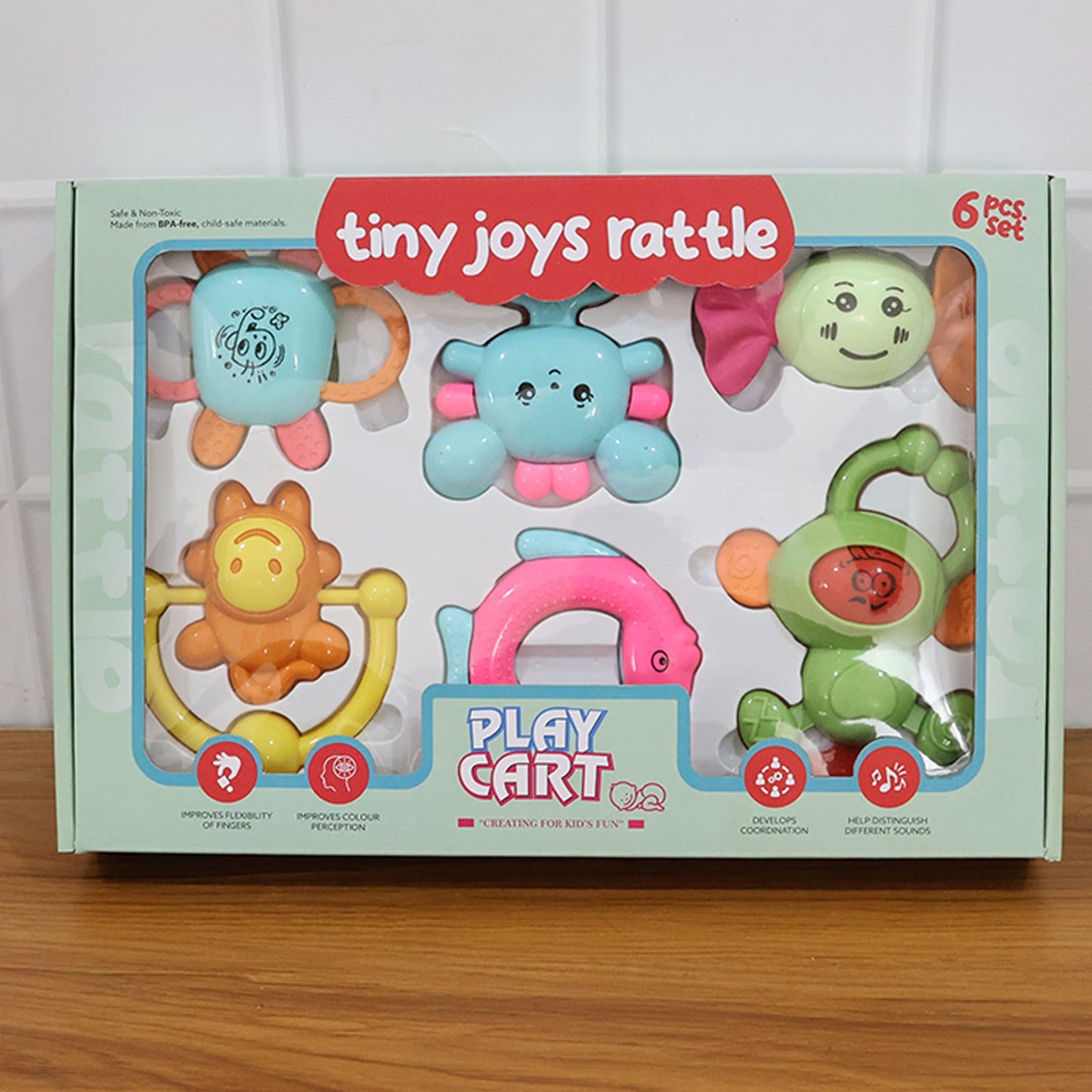Play Cart Tiny Joys Rattle Toy Set â€“ 6-in-1 Baby Rattles