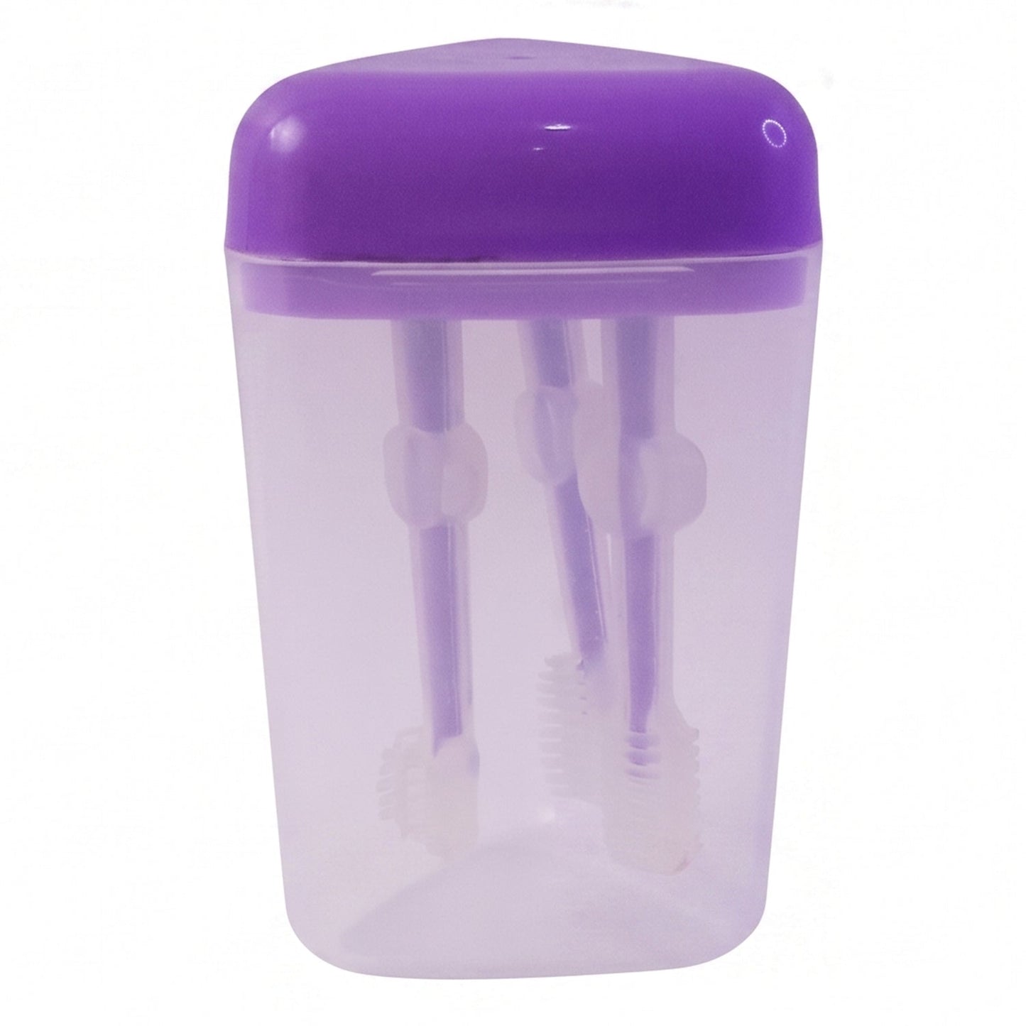 Baby and toddler oral care product with soft silicone toothbrushes and compact case