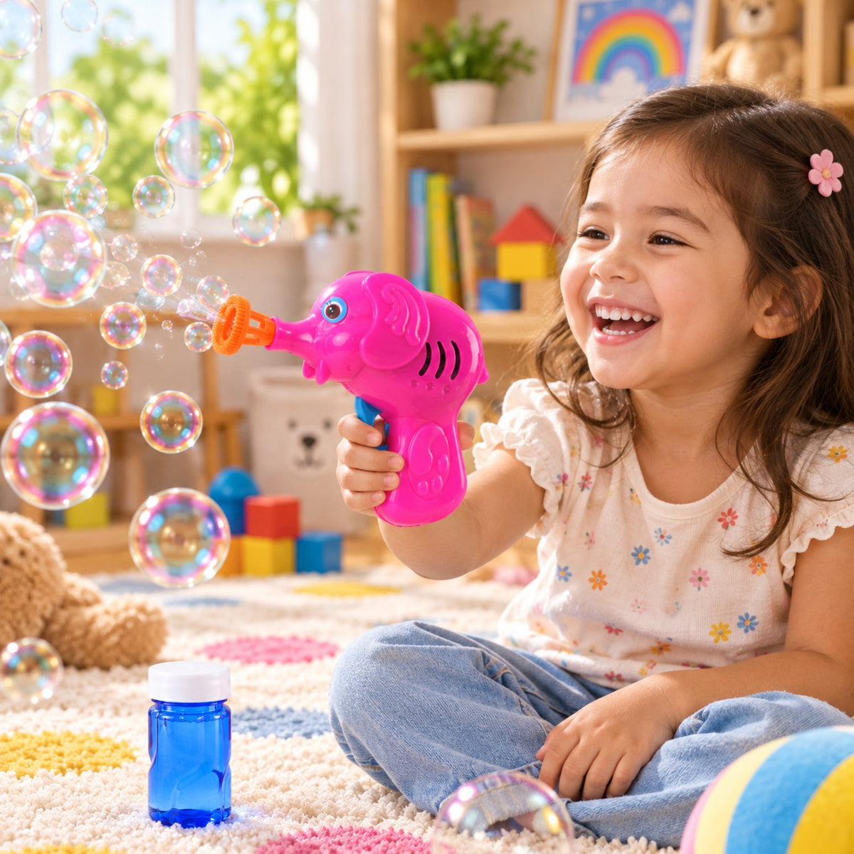 Elephant Bubble Gun Toy With Bubble Solution For Kids Outdoor Play (1 Set)