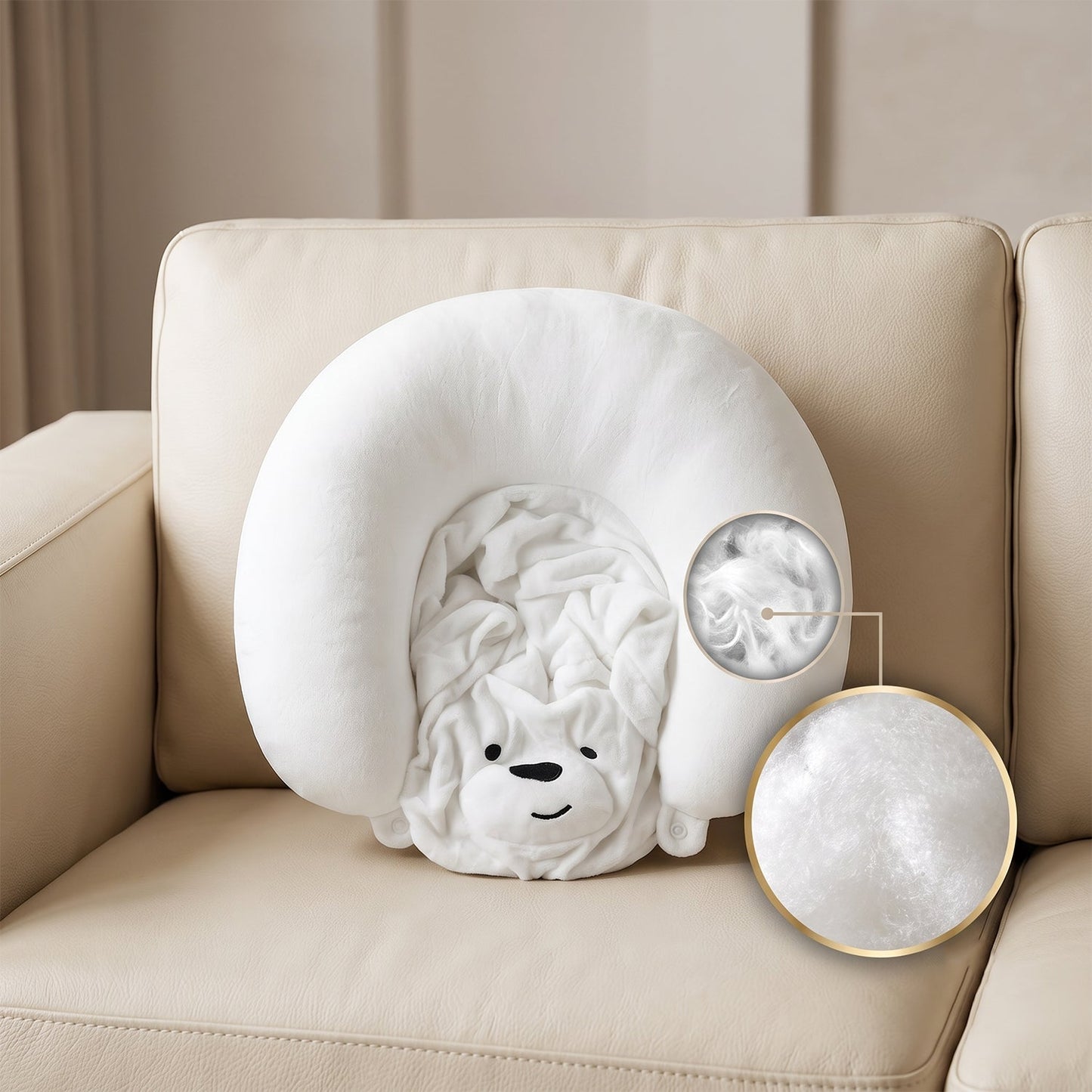 U Shaped Hooded Neck Pillow White Bear Travel Pillow with Hood Cap (1 Pc)