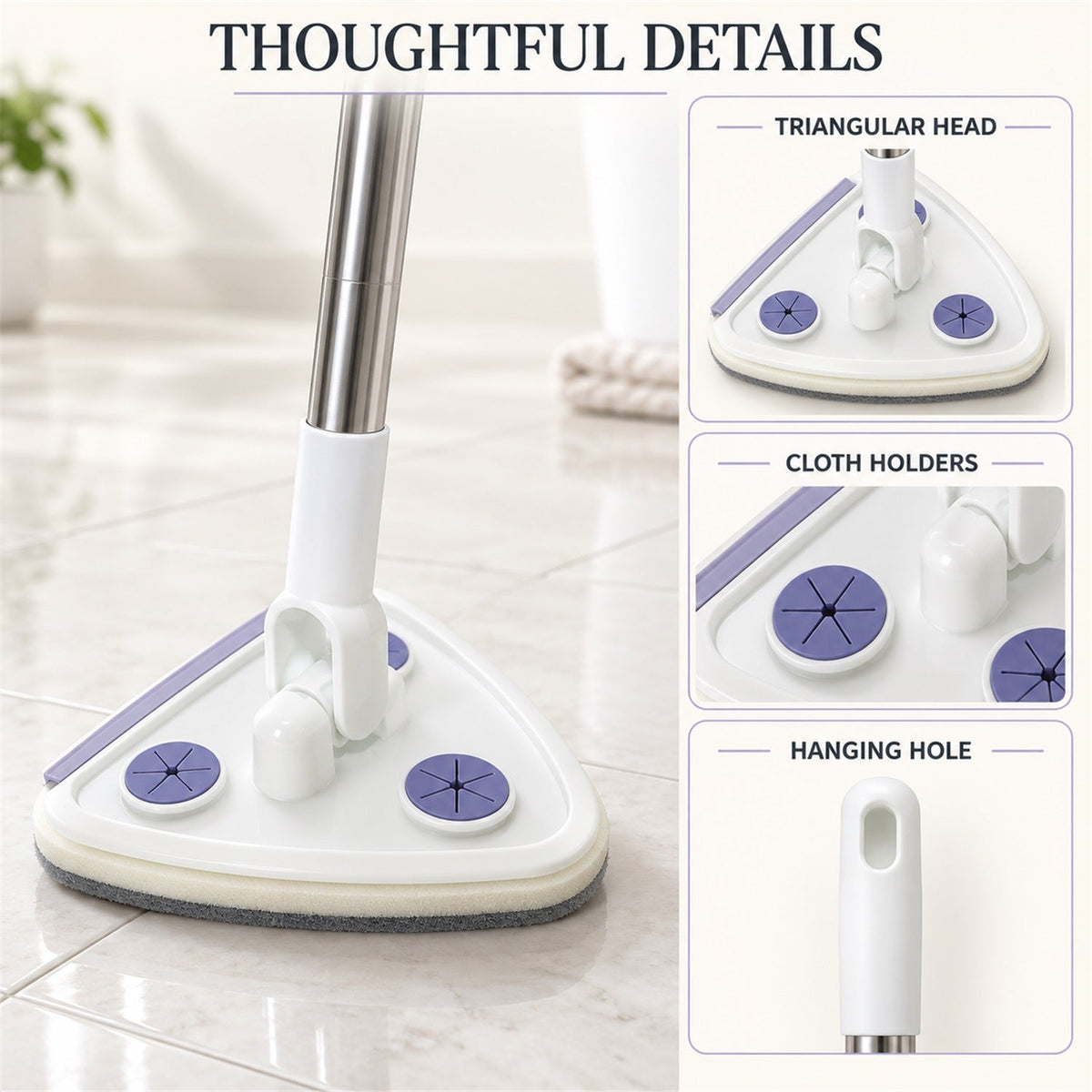 Triangular mop rotating head detail