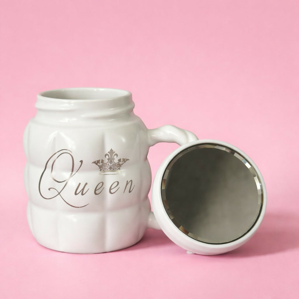 Queen Printed Ceramic Mug with Mirror Base Coffee Cup
