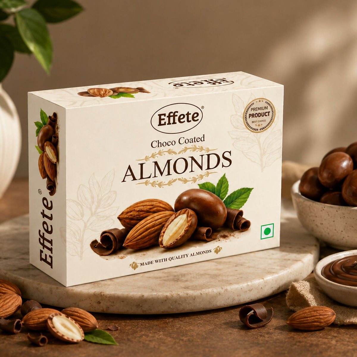Close up of the choco coated almond texture