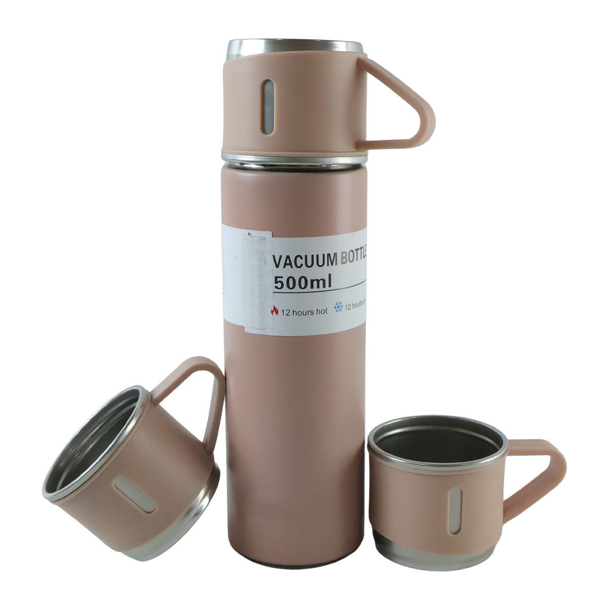 Stainless Steel Vacuum Flask Set with 3 Steel Cups Combo for Coffee Hot Drink and Cold Water Flask Ideal Gifting Travel Friendly Latest Flask Bottle. (500ml)