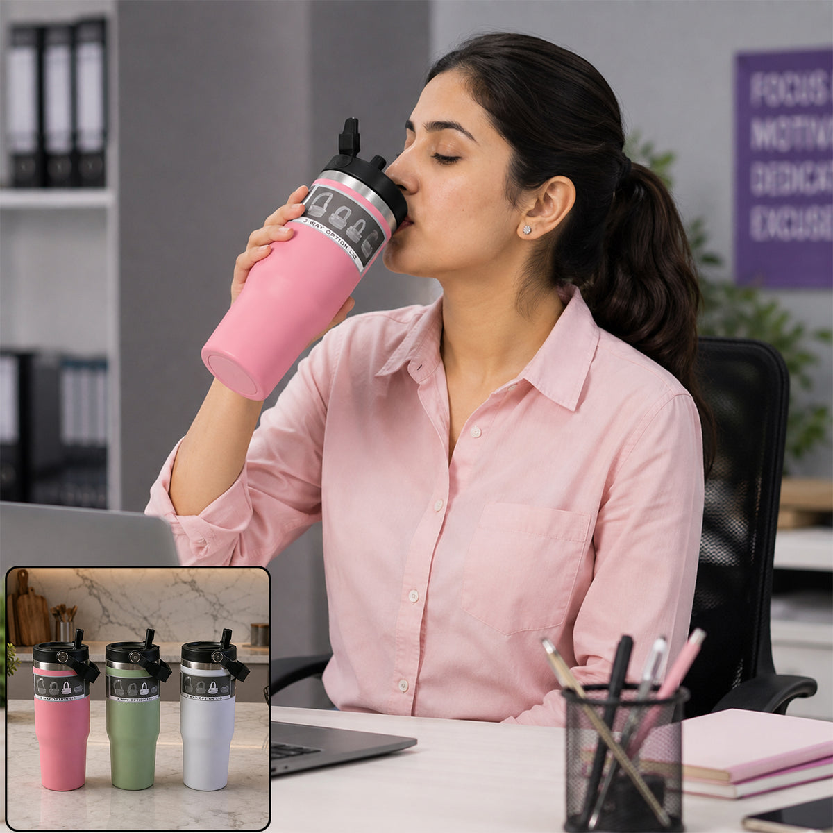 Premium Stainless Steel Insulated Travel Tumbler 900 ML (1 Pc)