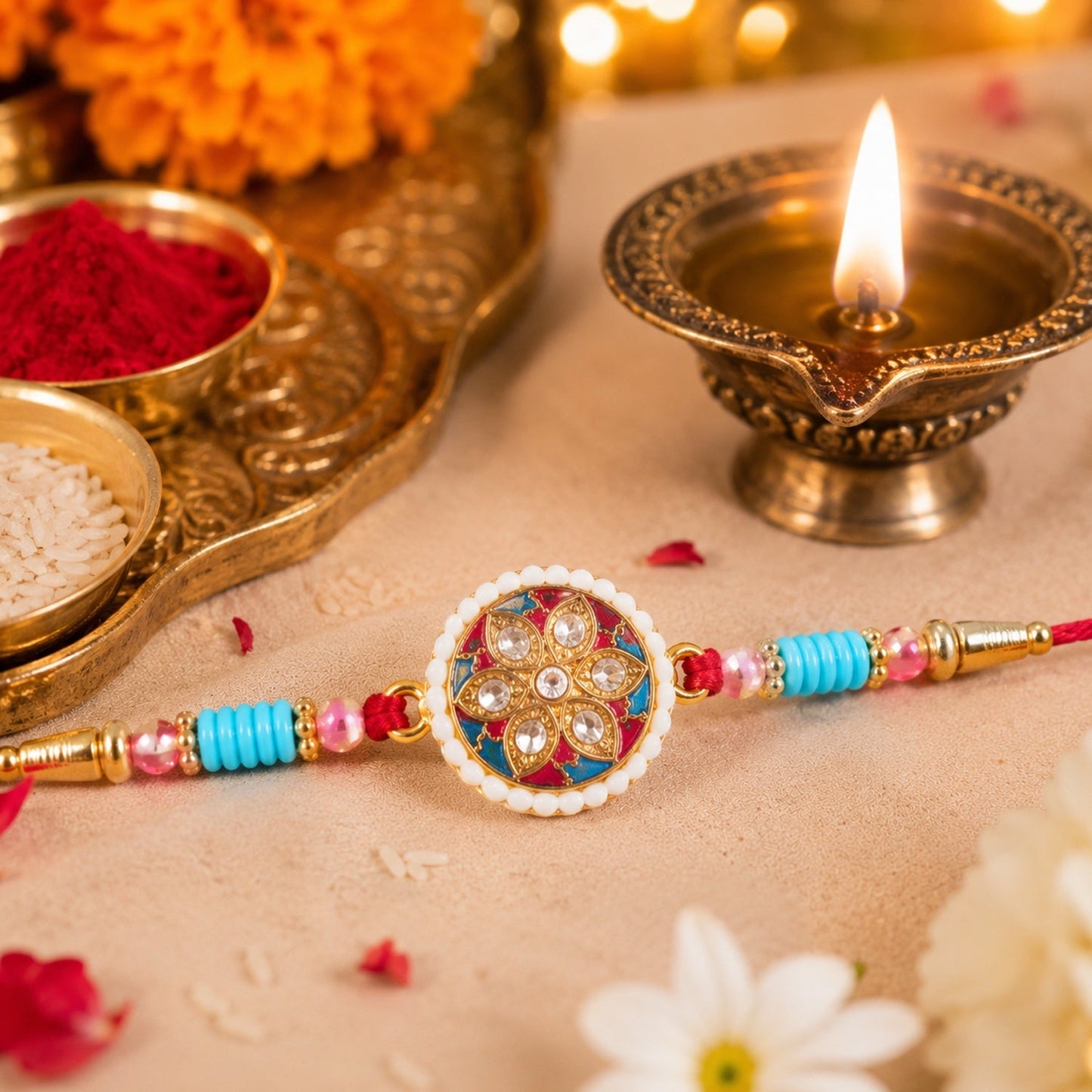 Traditional decorative rakhi with beads and thread