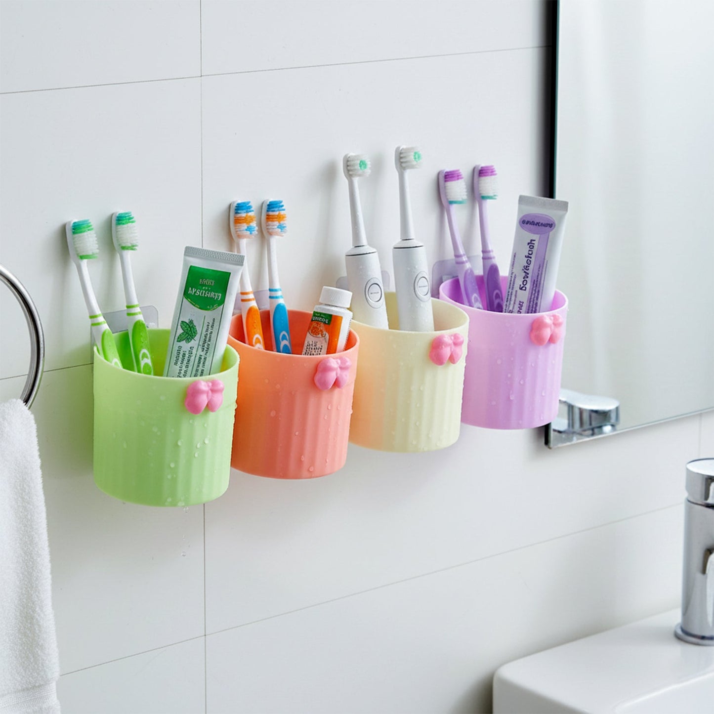 Wall Mounted Bathroom Toothbrush Holder Set (4 Pc Set)