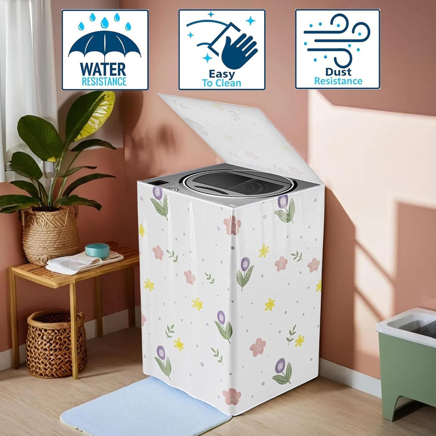 Printed Protective Washing Machine Cover for Top Load (55 Ã— 58 Ã— 87 cm)