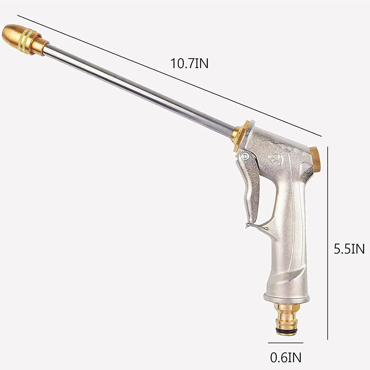 Compact high pressure metal water gun with adjustable brass nozzle