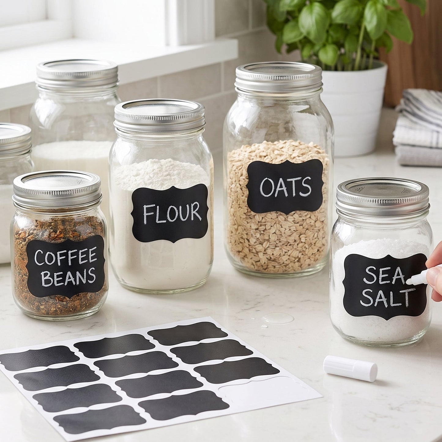 Fancy Shape Chalkboard Sticker Labels with Marker Pen, Jar Labels (1 Set)