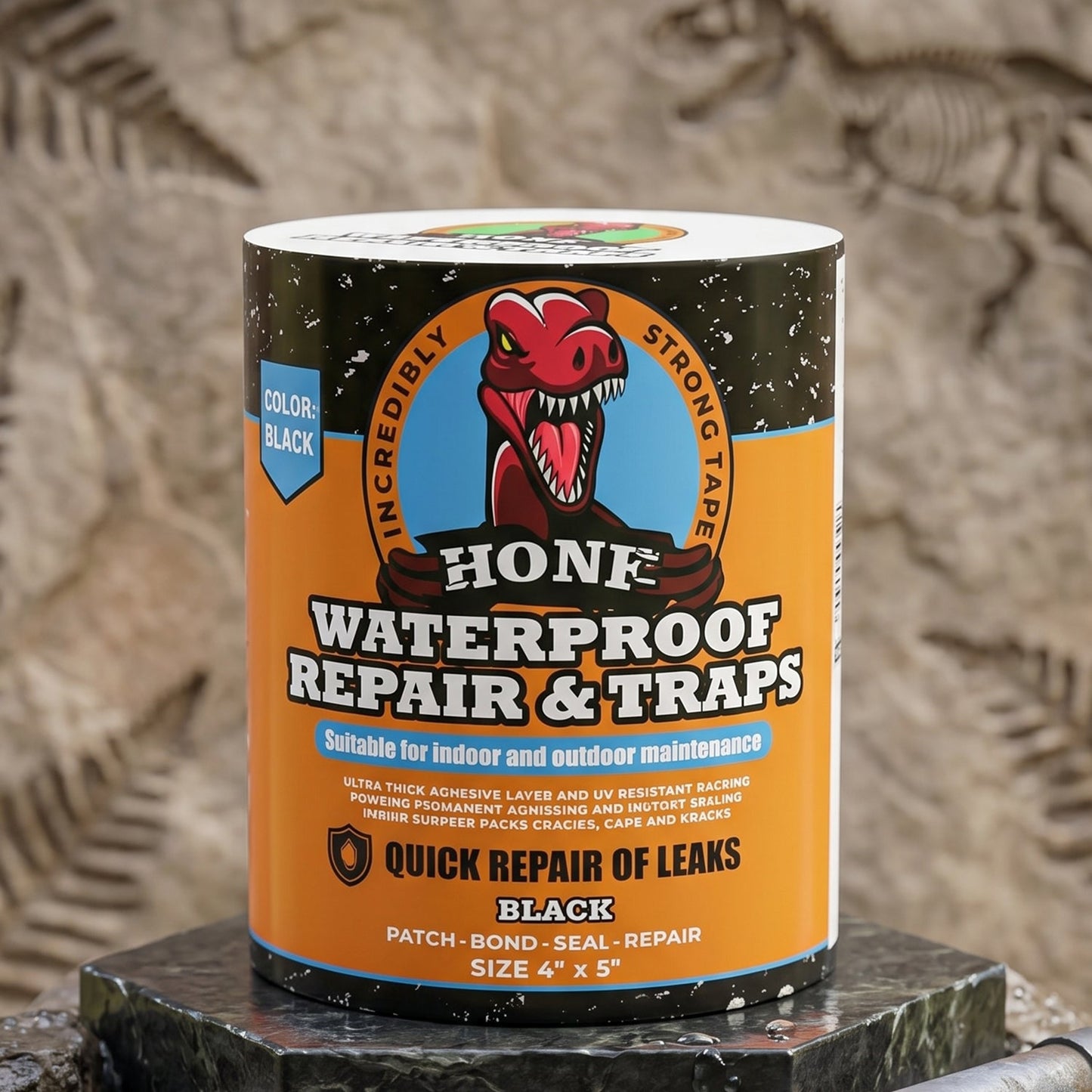 Waterproof black tape used for outdoor repair jobs.